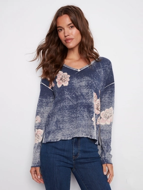 Foil restaurant Reversible Floral V-Neck Sweater - Denim