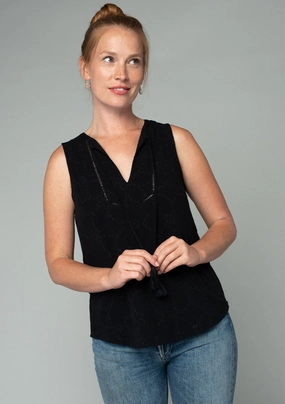 Comfortable fit EYELET TANK WITH TIE NECK