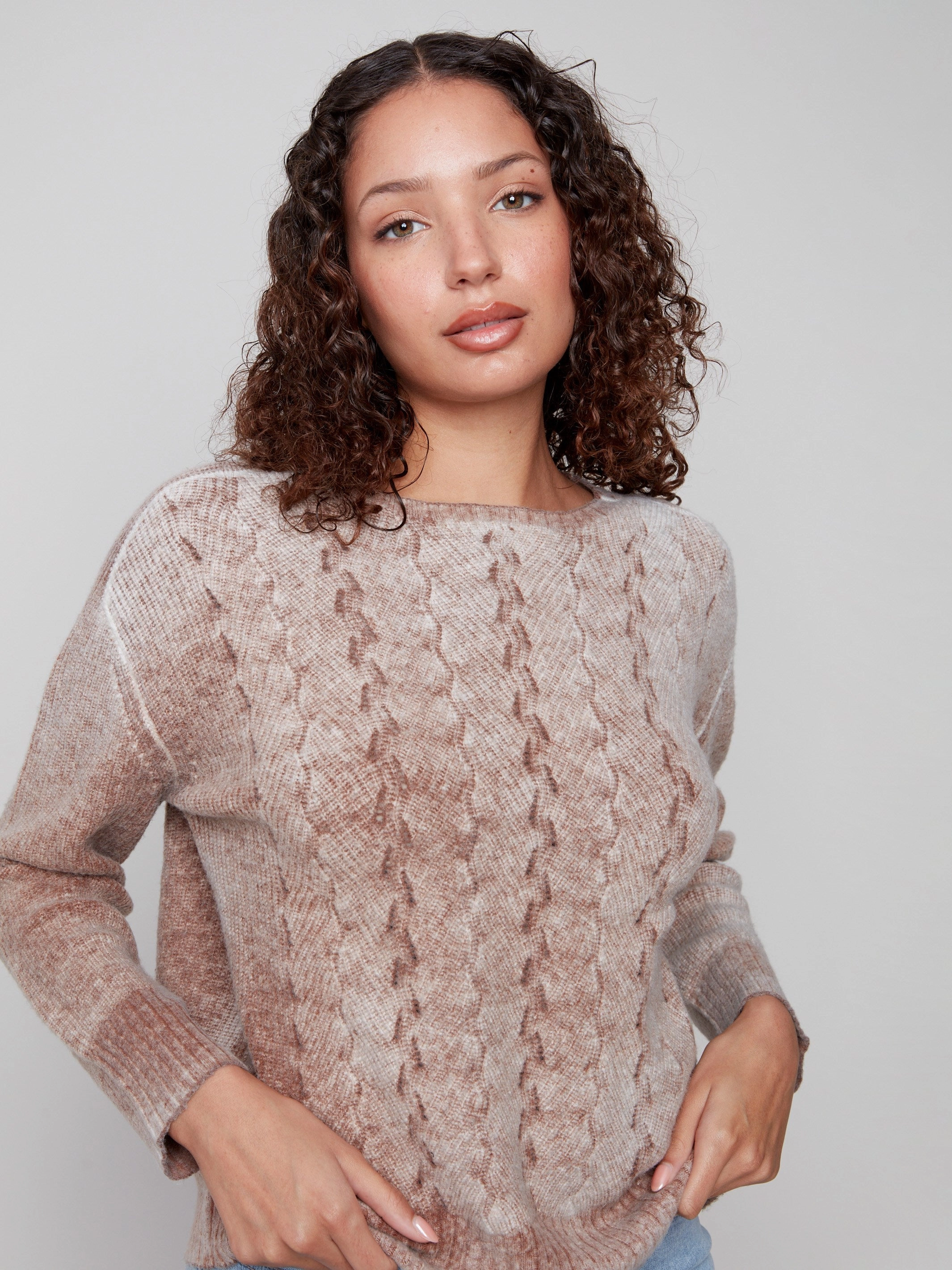 Fancy Stitch Crew Neck Sweater - Sepia Elastic design