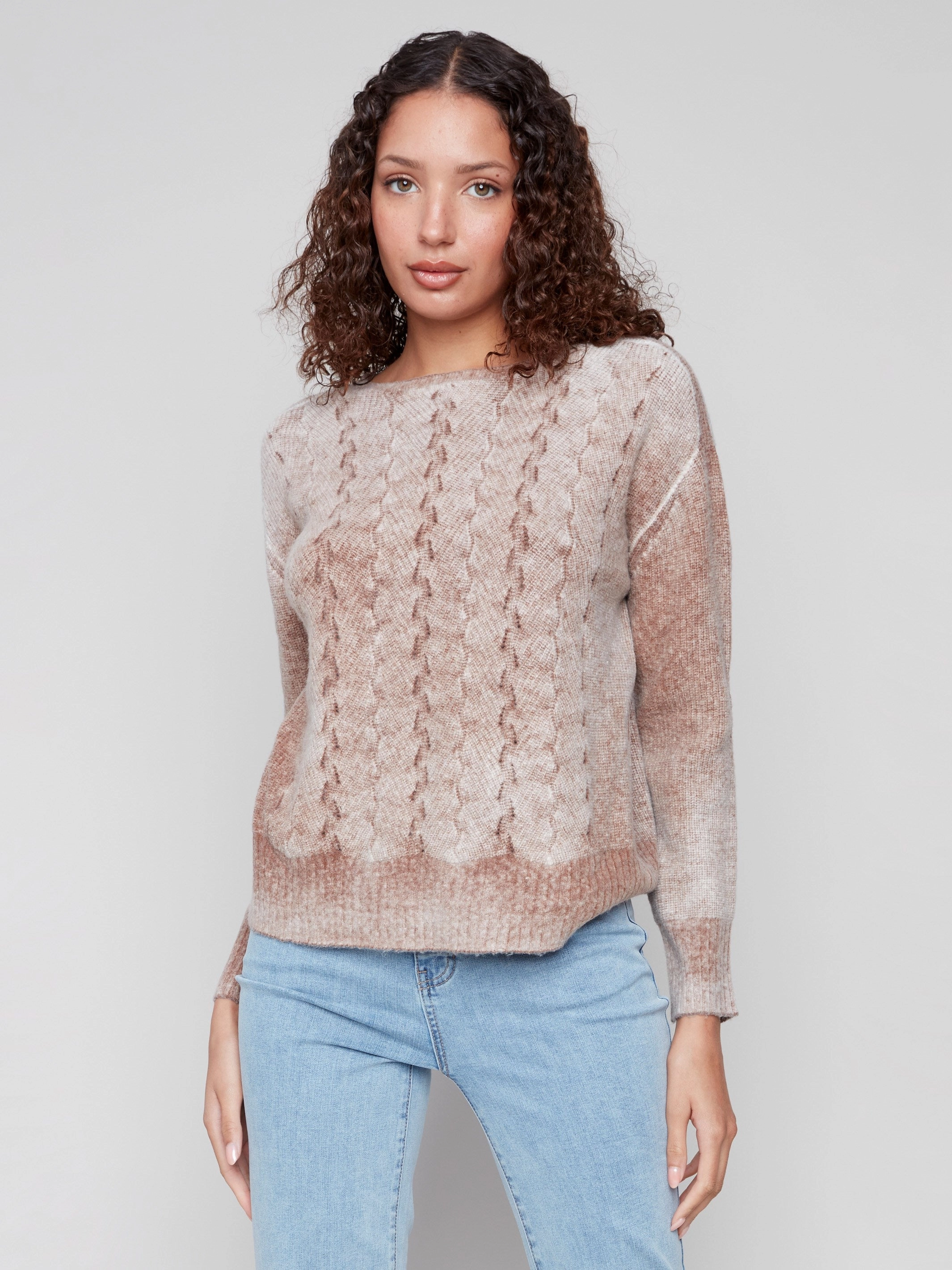 Fancy Stitch Crew Neck Sweater - Sepia Flower Humid climate