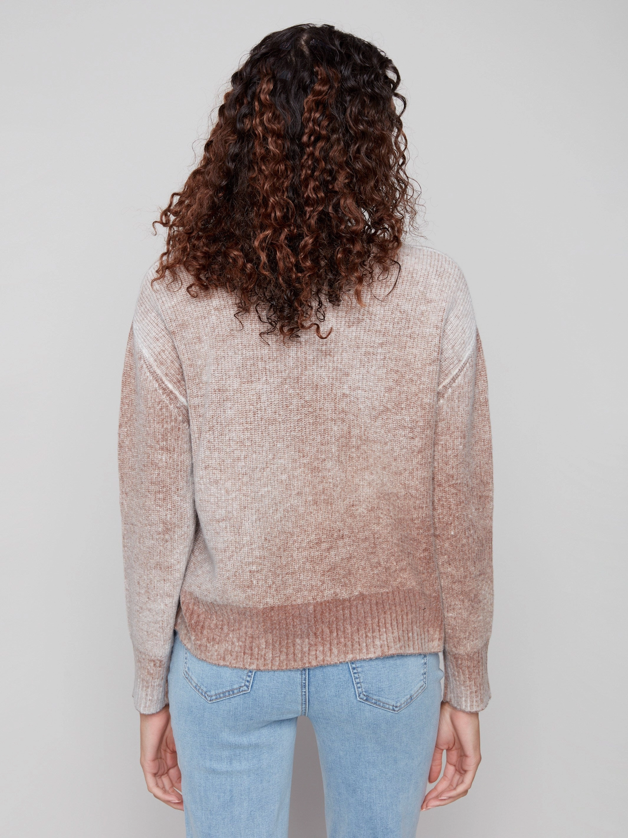 Polar region High End Product Fancy Stitch Crew Neck Sweater - Sepia