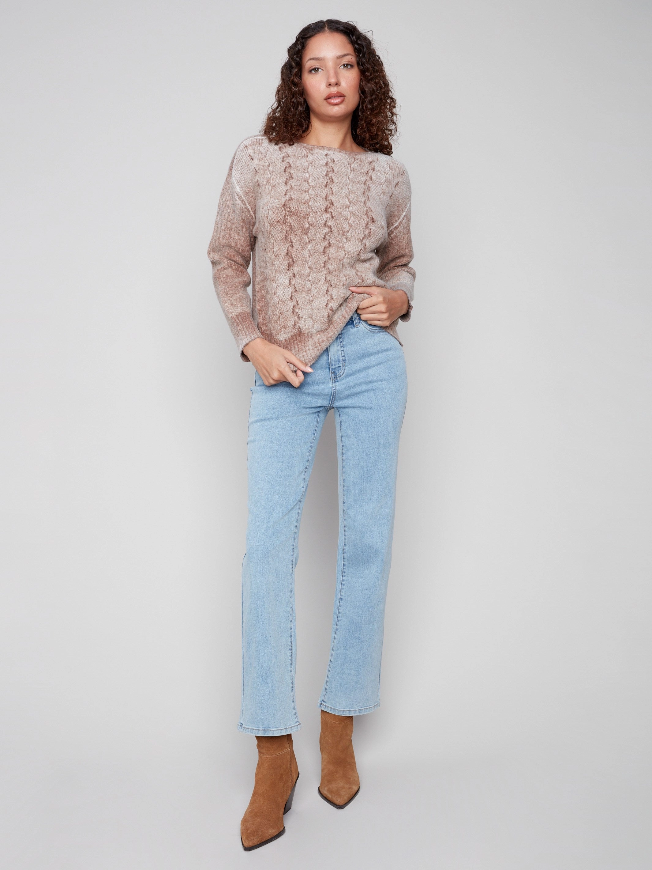 Indoor setting Fancy Stitch Crew Neck Sweater - Sepia