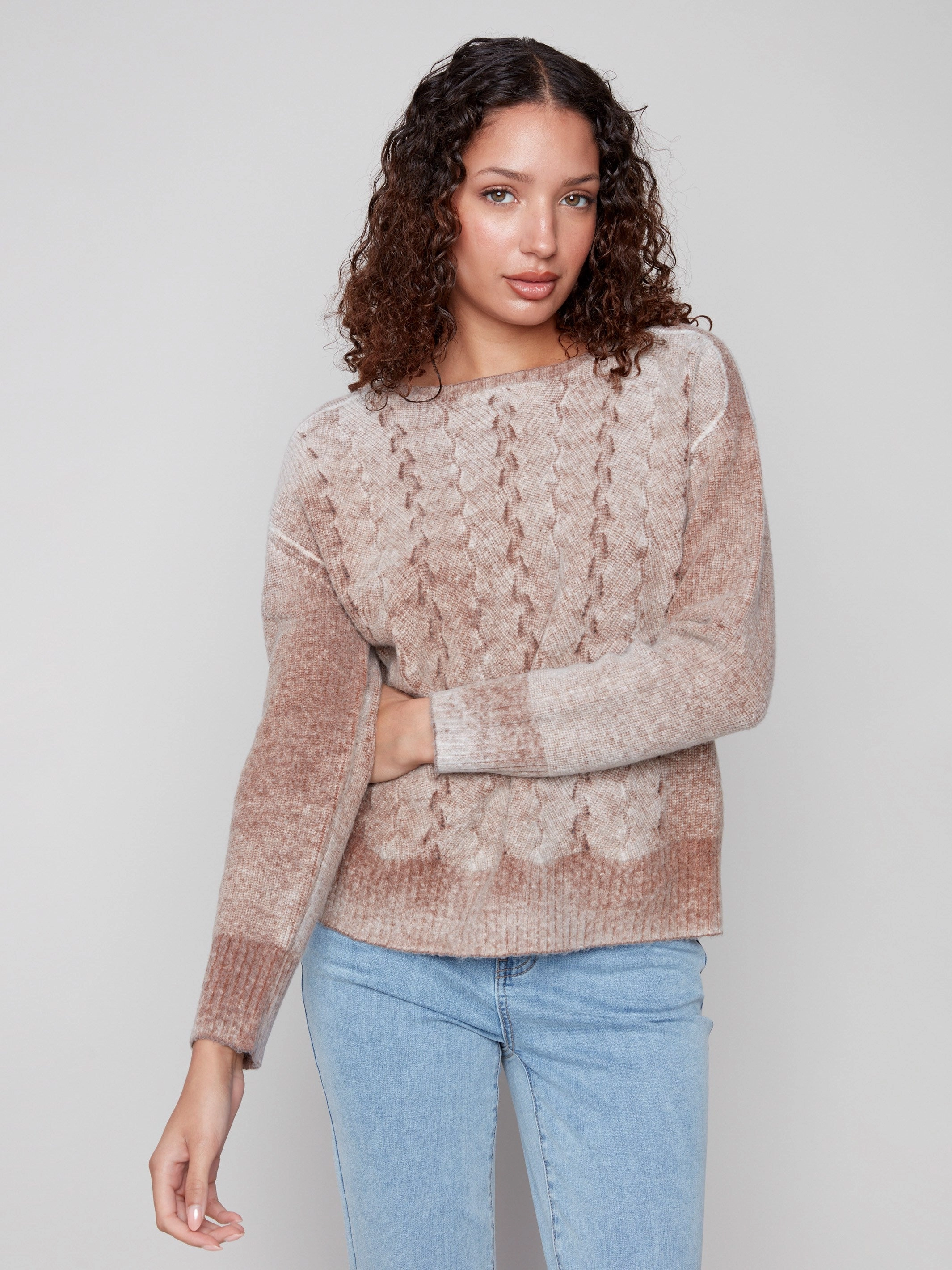 Terrace Fancy Stitch Crew Neck Sweater - Sepia