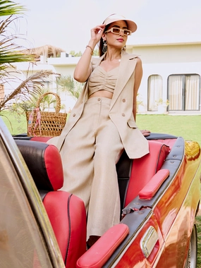 Kobe Linen Ruched Crop Top Layered Wear Jewel Tones