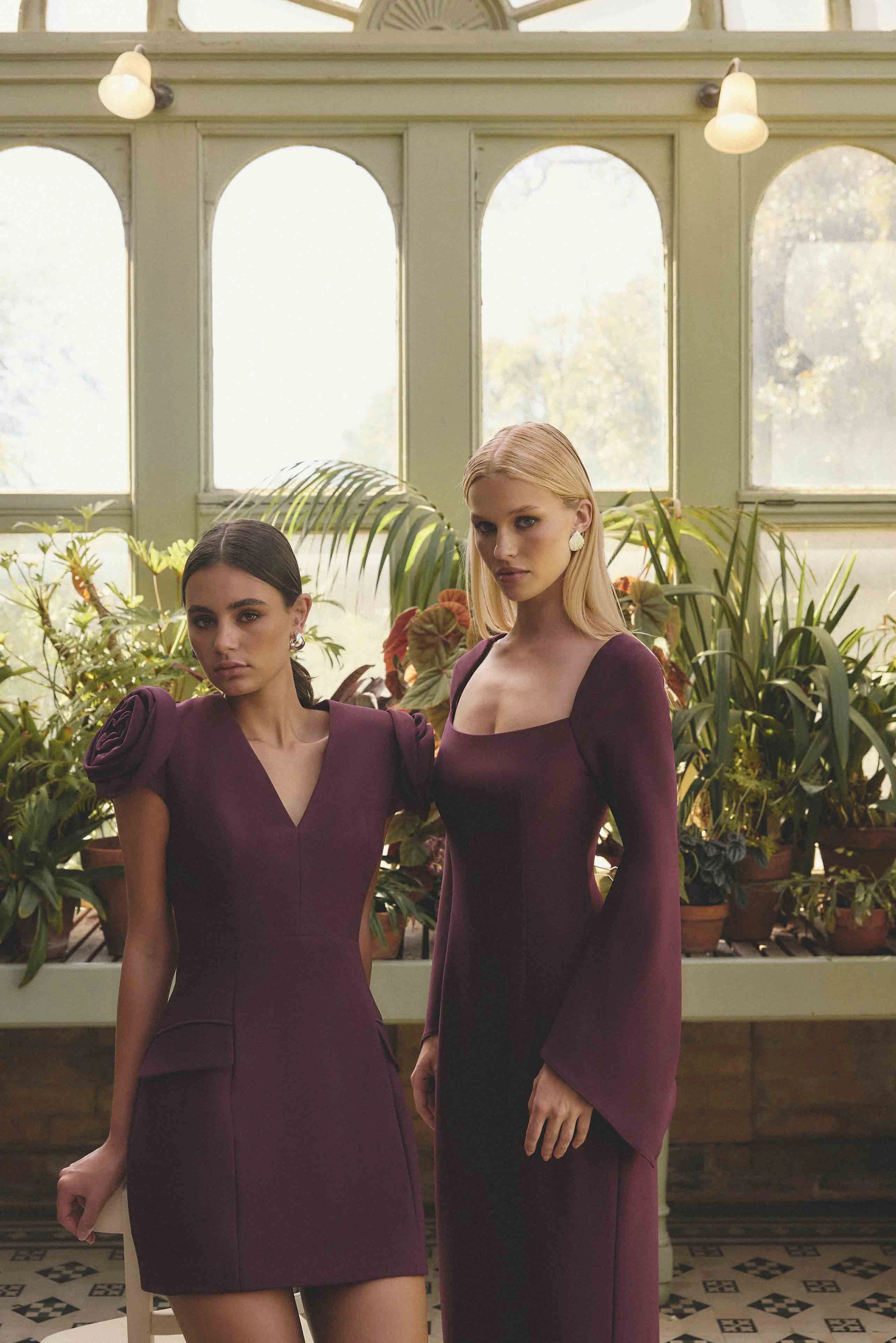 Sheer Panel Silky Layer Theresa V-Neck Mini Dress in Burgundy