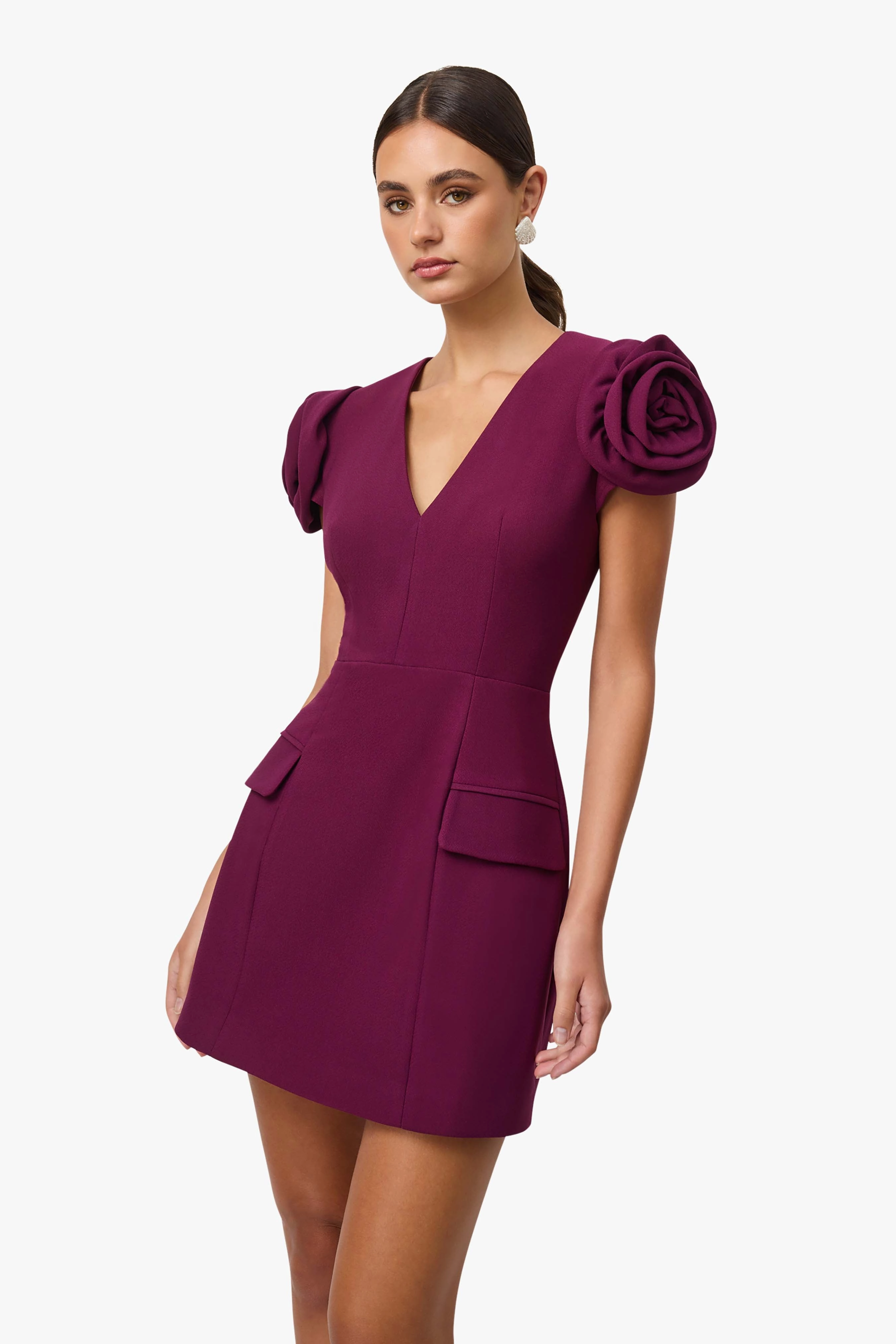 Theresa V-Neck Mini Dress in Burgundy Everyday Movement