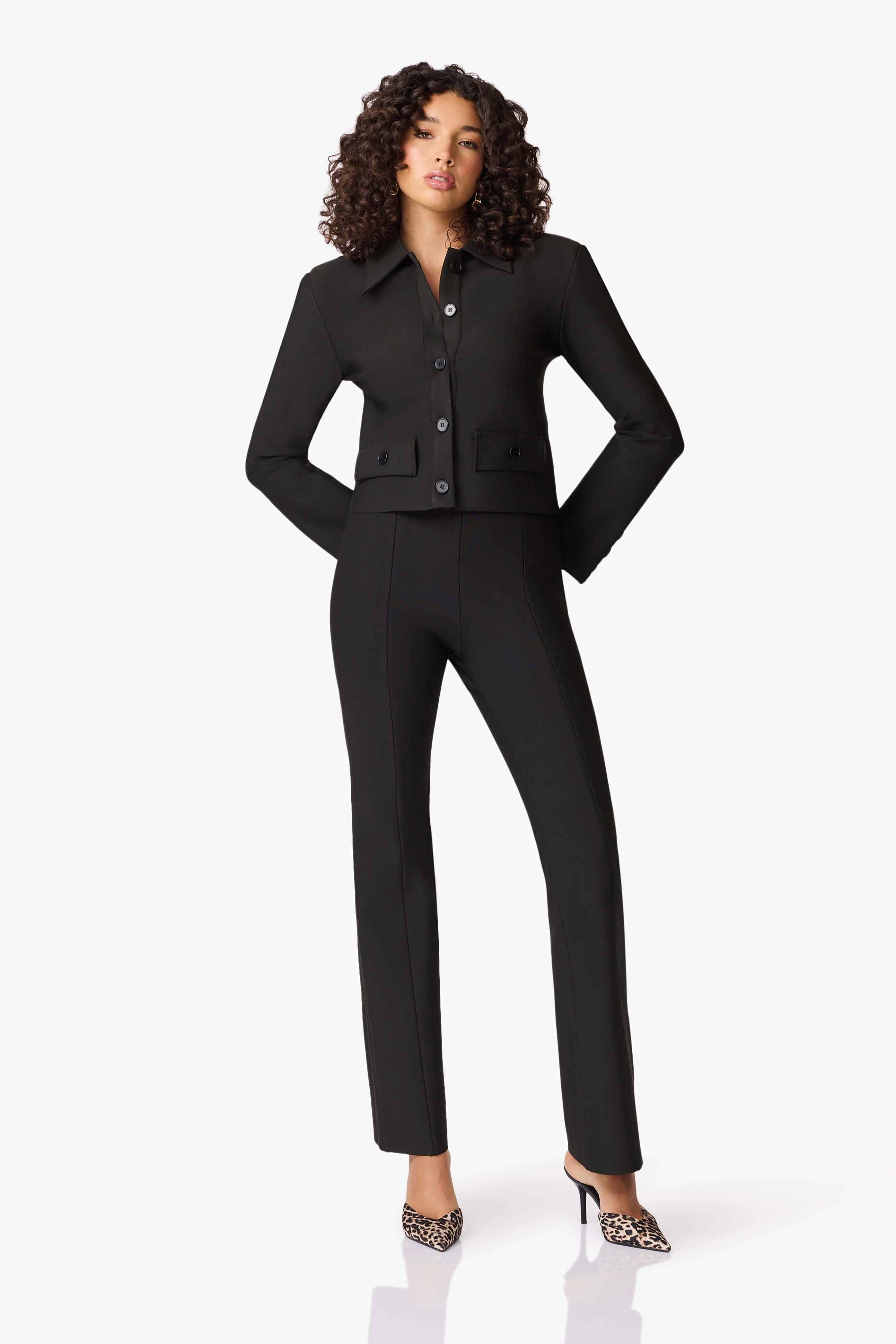 Day-To-Night Wear Layer Light CURAAE Nora Jacket & Pants Set in Black