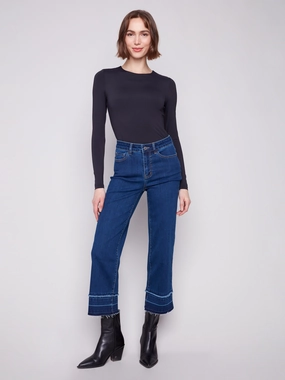 All Around Fit Go To Outfit Flare Leg Jeans With Fringed Hem - Indigo