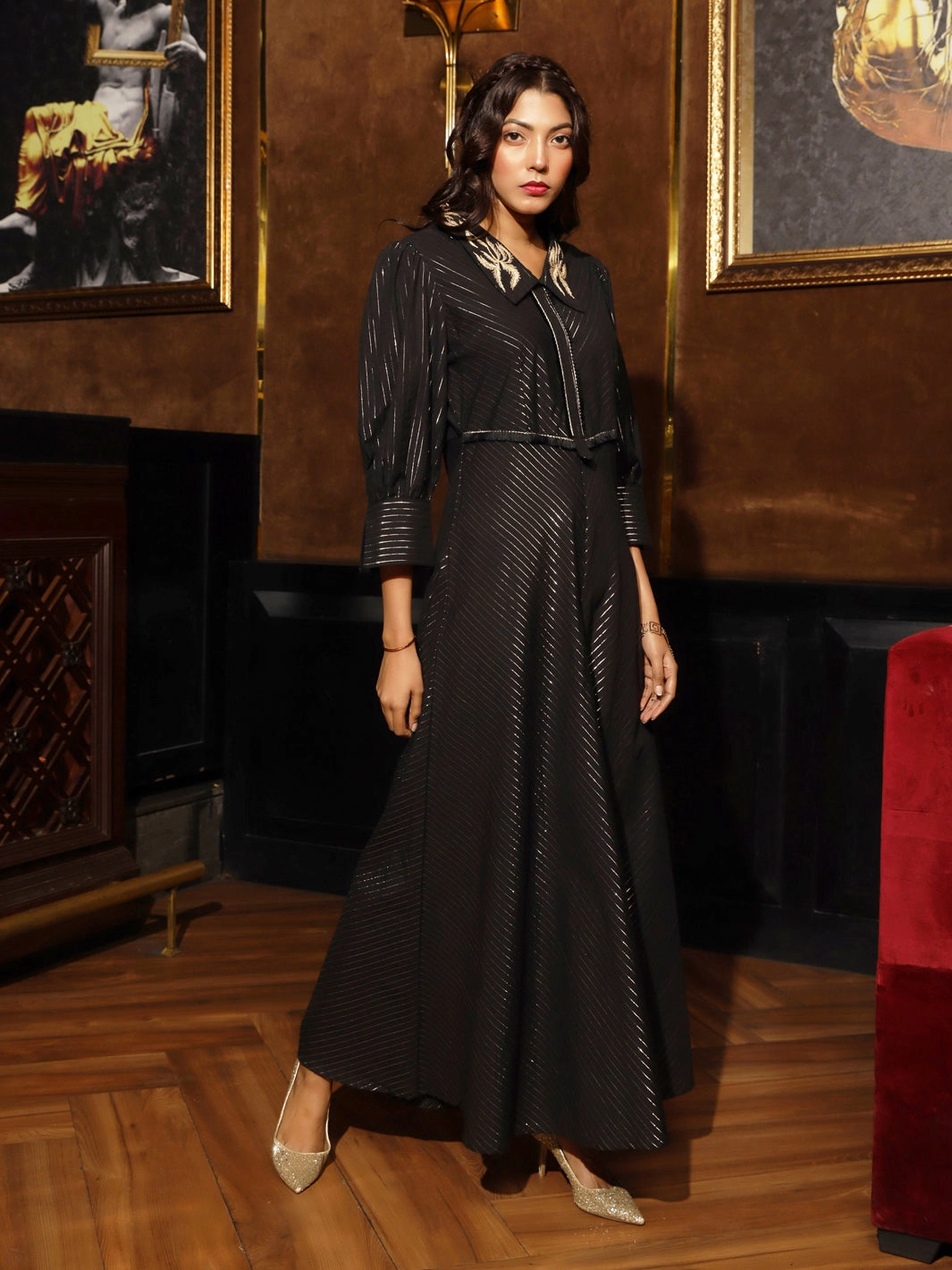 Flared Gold Stripe Jumpsuit Fitted Design