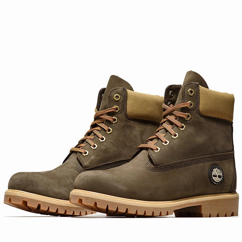 Timberland Premium 6" Lace Up Waterproof Boot - Dark Brown/Nubuck Olive High-traction