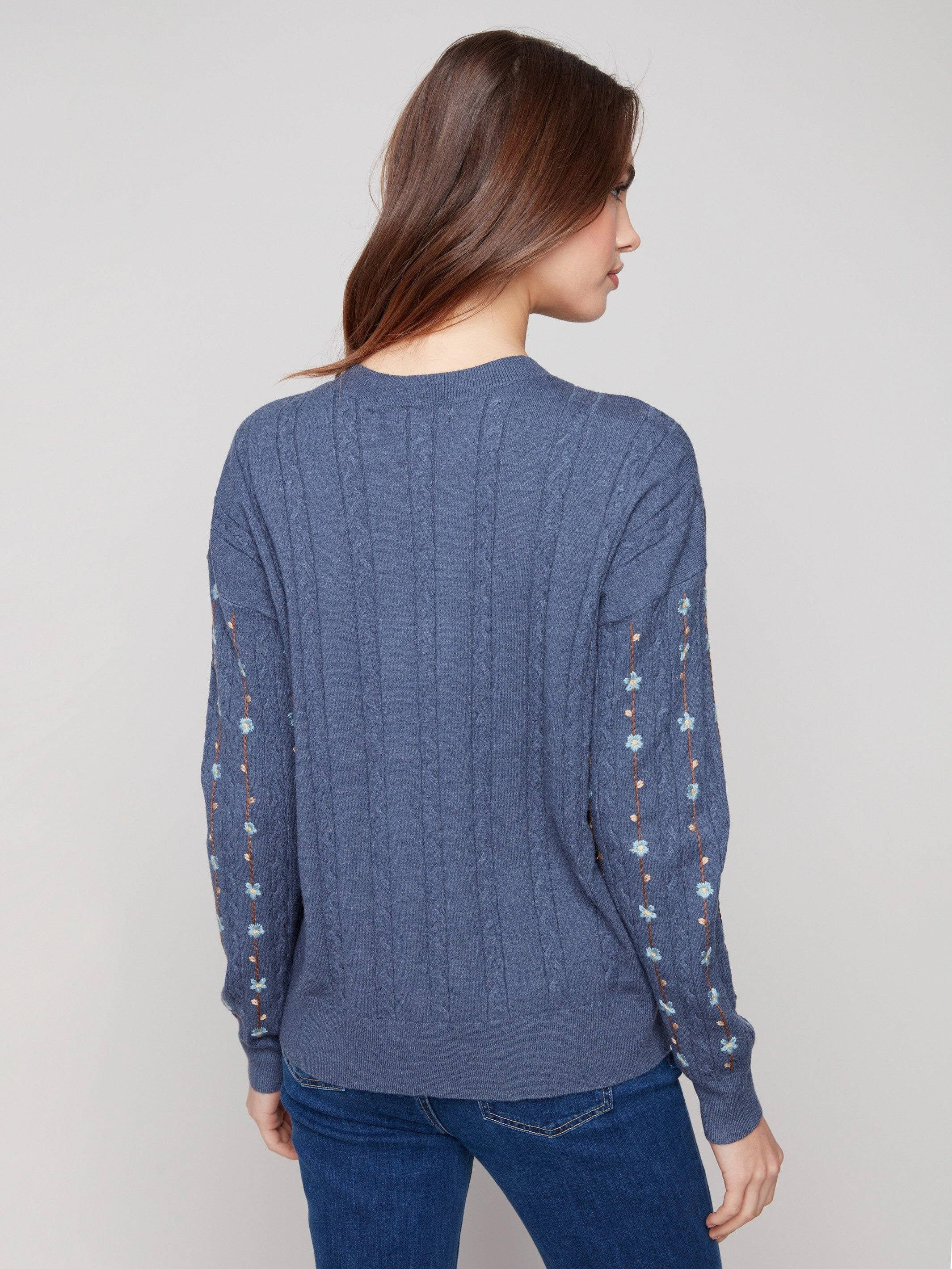 Floral Embroidery Knit Sweater - Tulip Study related Satinette