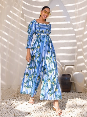 Cetara Lemon Stripe Jumpsuit Silk Shine Luxe Wear