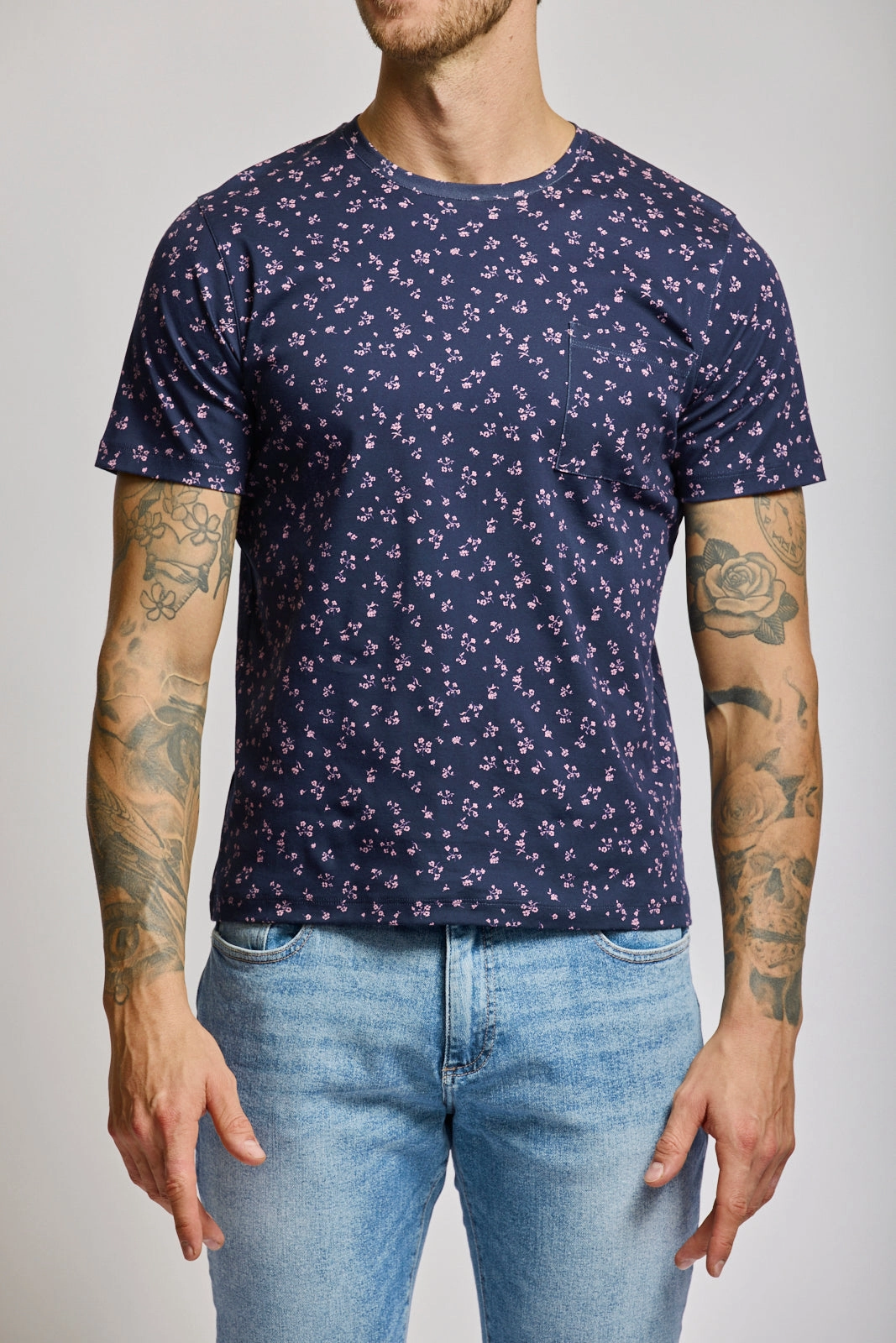 FLORAL PRINT TEE Double Stitched Seams CrossGrain Fabric
