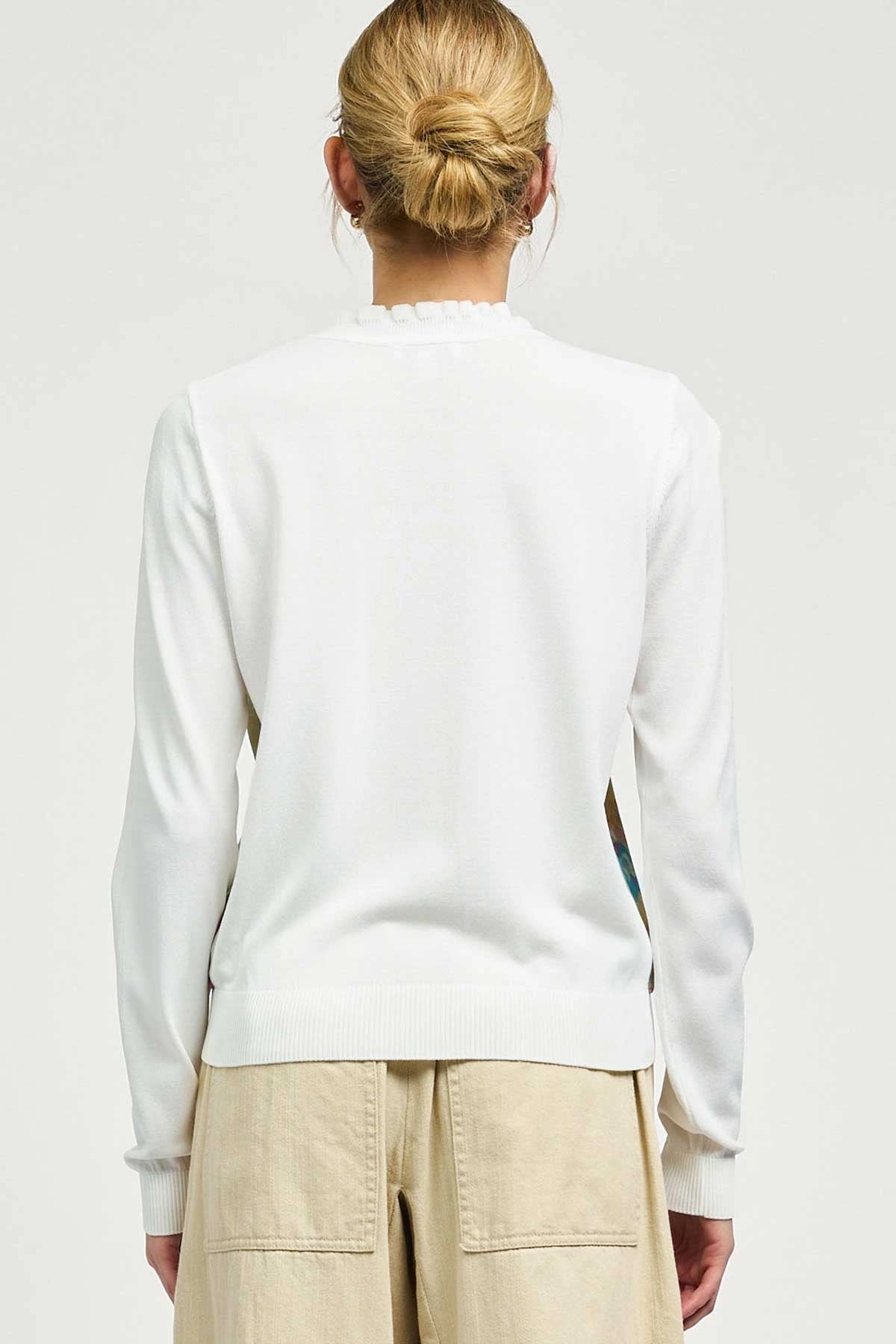 FLORAL SATIN FRONT KNIT TOP PressureRelief Seams DoubleLayered