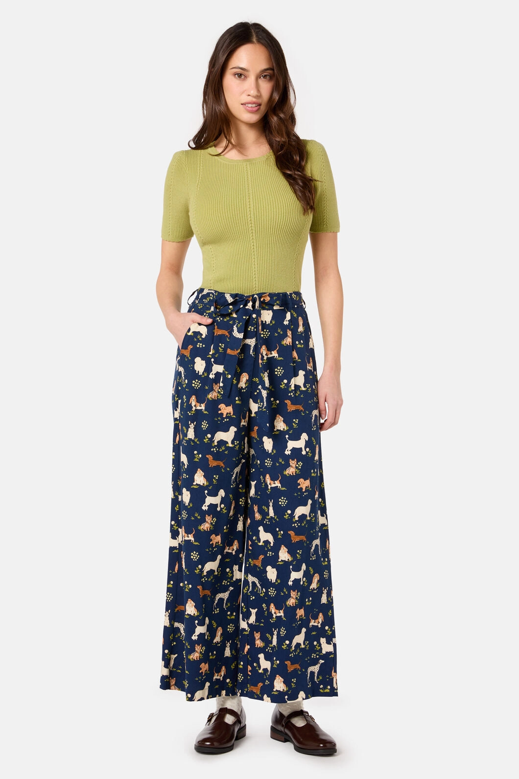 Neutral Base Compact Weave Technology Cute Dogs Culotte