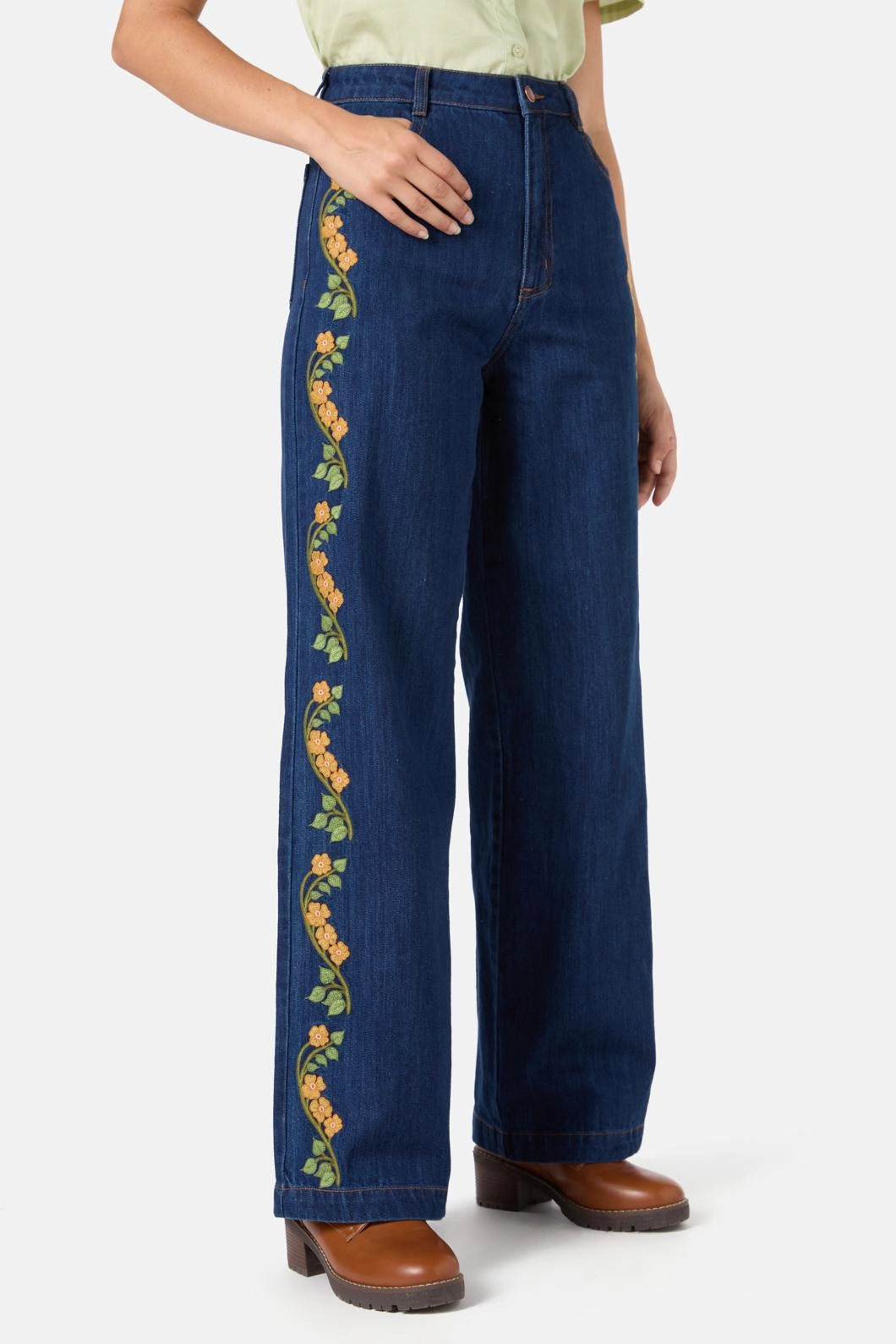 Night Out Neutral Textured Beach Day Breathable Flower Child Embroidered Jean