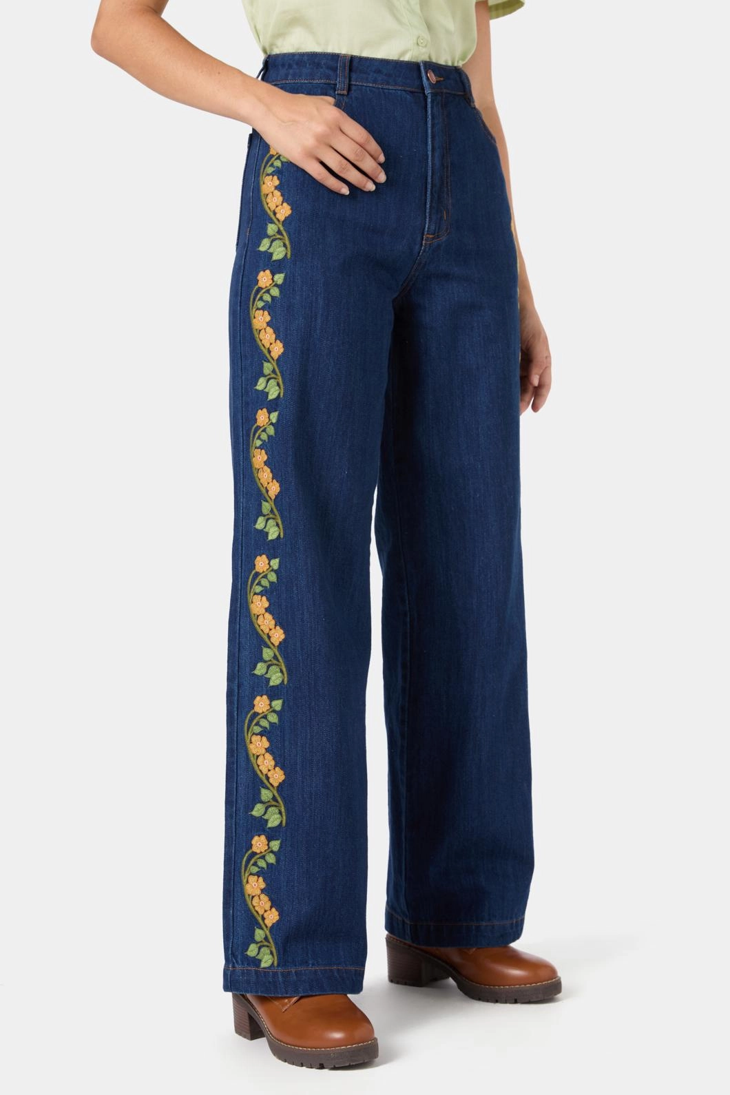 Flower Child Embroidered Jean Smart Casual Athlete Fit Evening Stroll Comfy