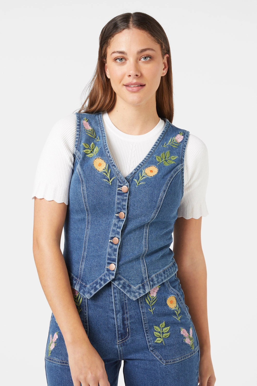 Fleece Lined Flower Mix Emb Vest