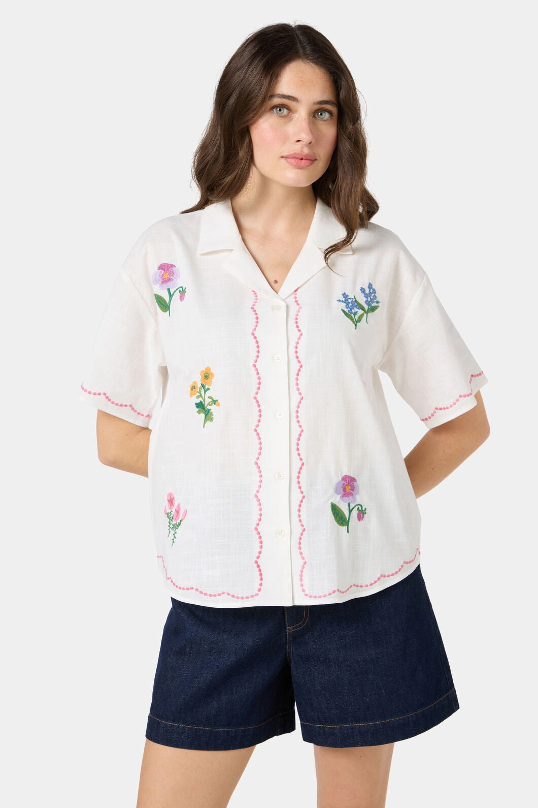 Reinforced Stress Points Flower Patch Emb Shirt