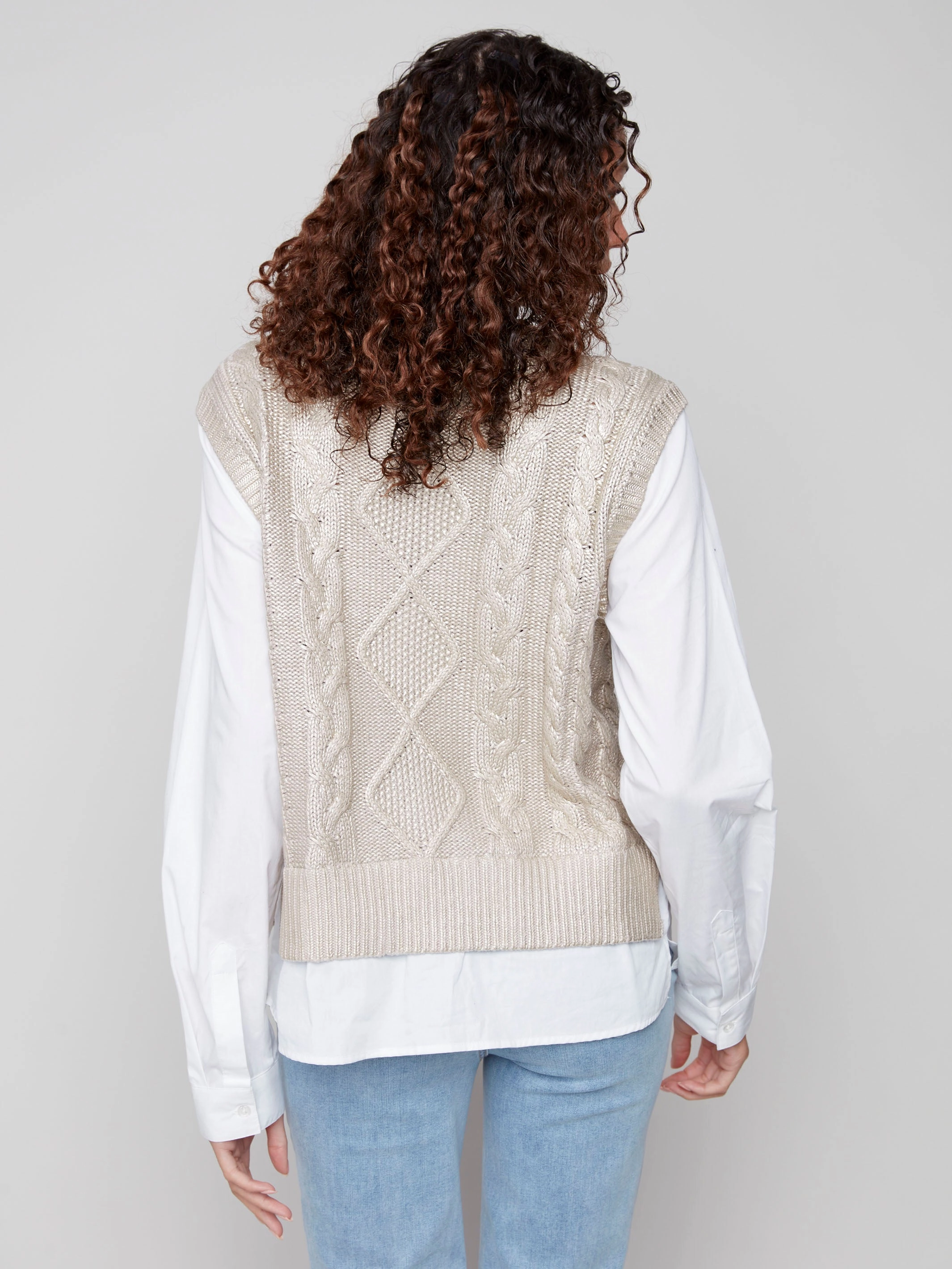 Foiled Crew Neck Fooler Sweater Vest - Gold weekend Summer