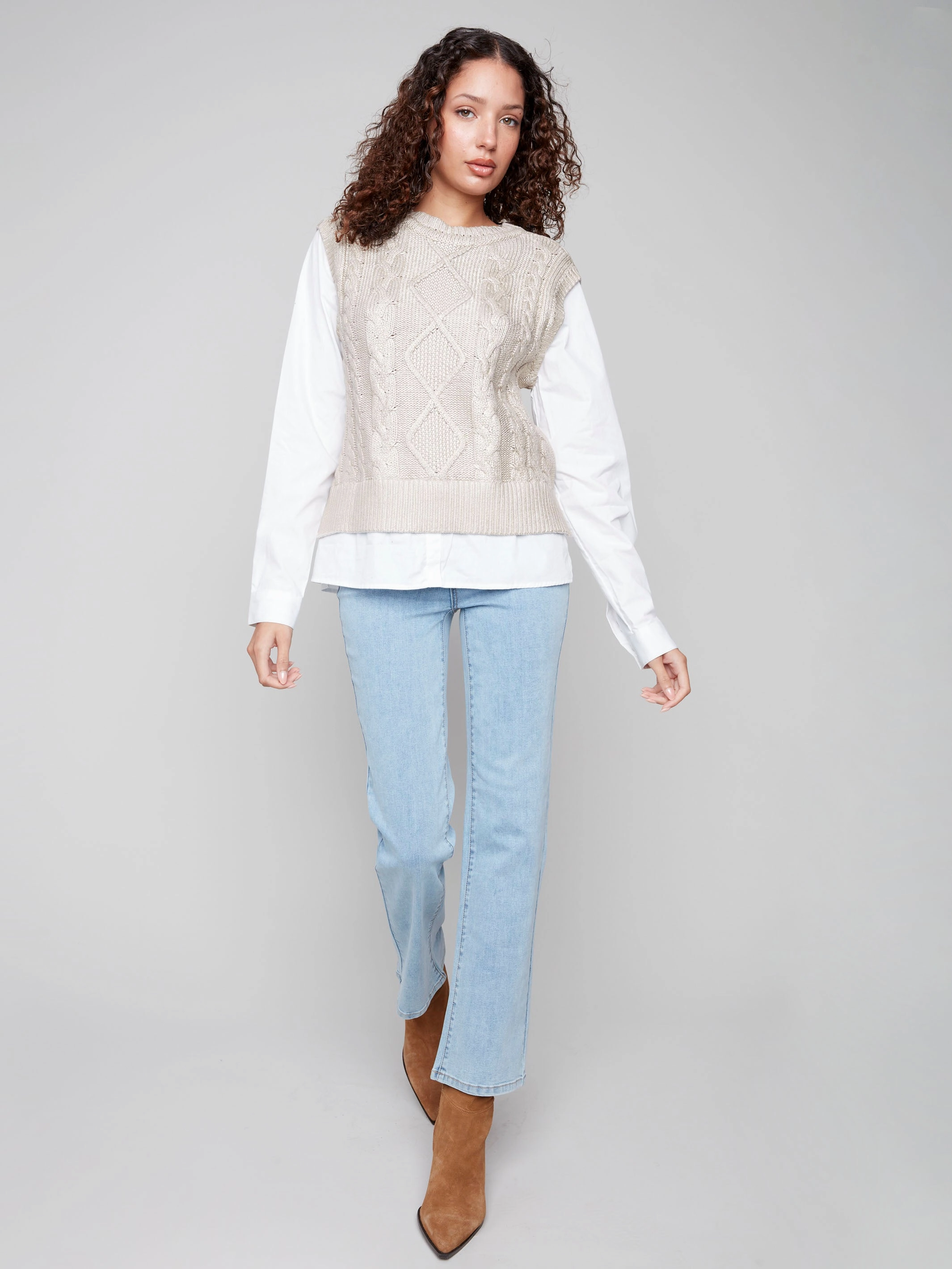 Foiled Crew Neck Fooler Sweater Vest - Gold Advanced Sweat Management