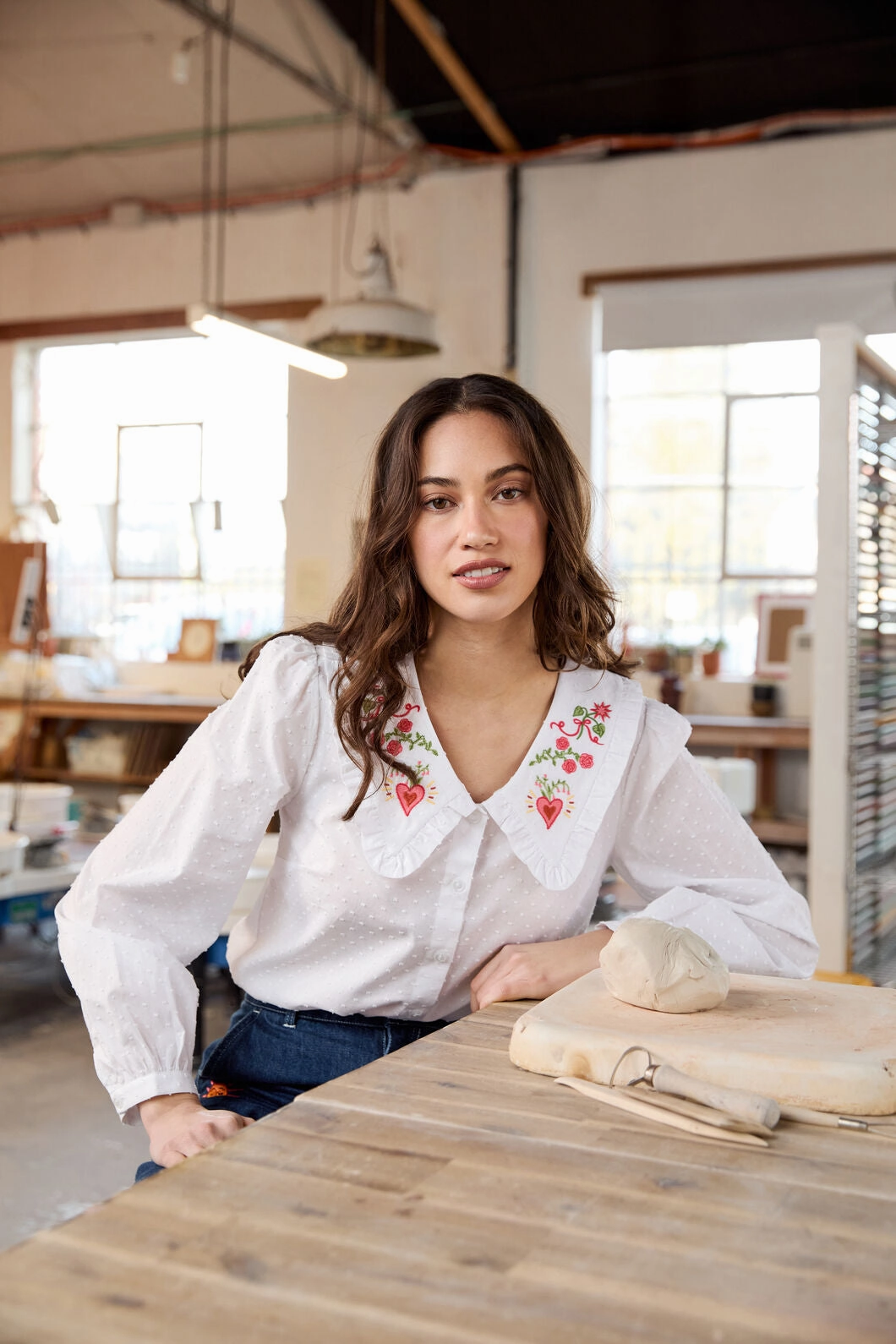 Built In Filter Layer Folk Art Embroidered Blouse