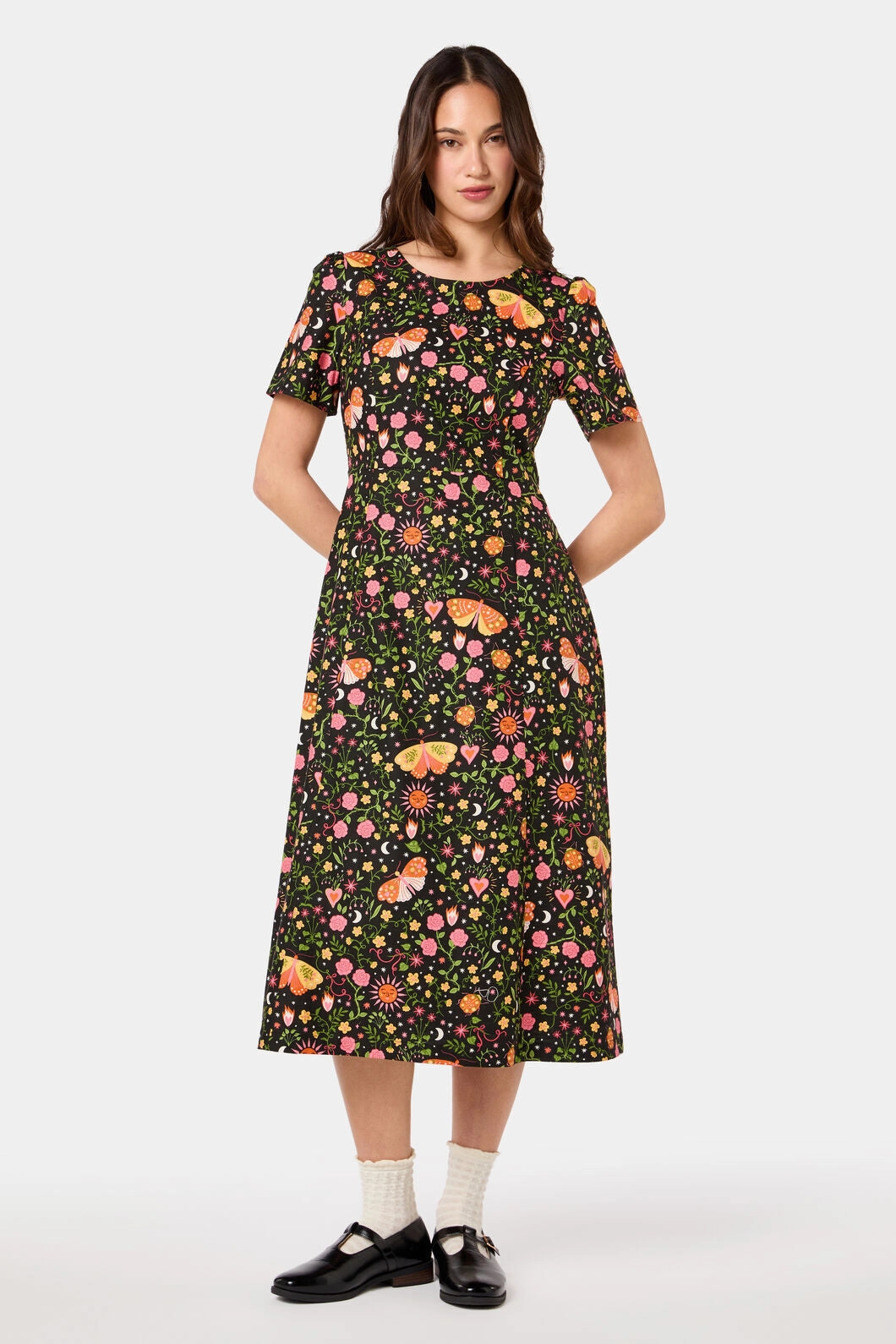 Folk Art Midi Dress Easy Drape