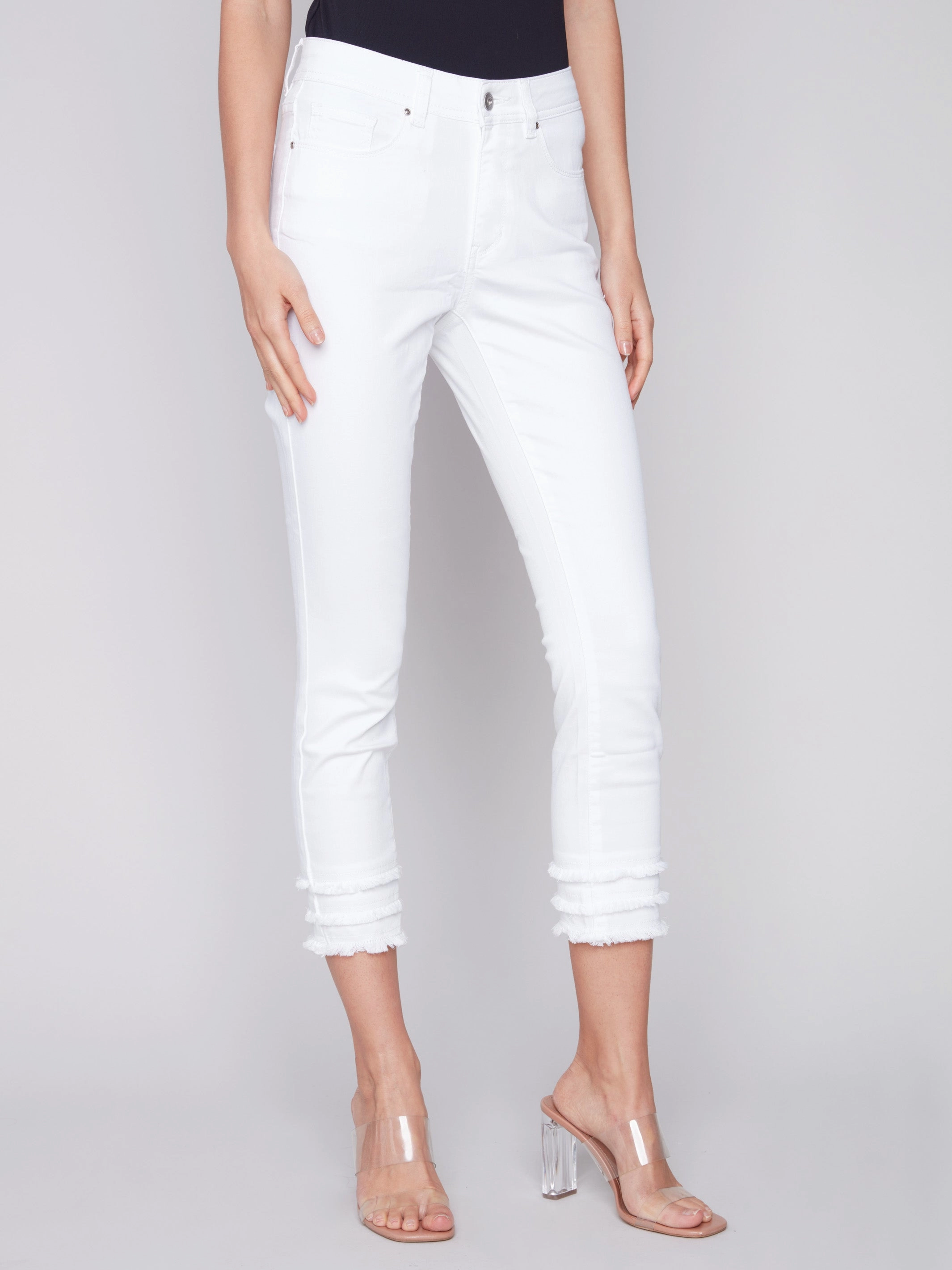 Frayed Hem Cropped Twill Pants - White Layer Staple Luxury Minimalist