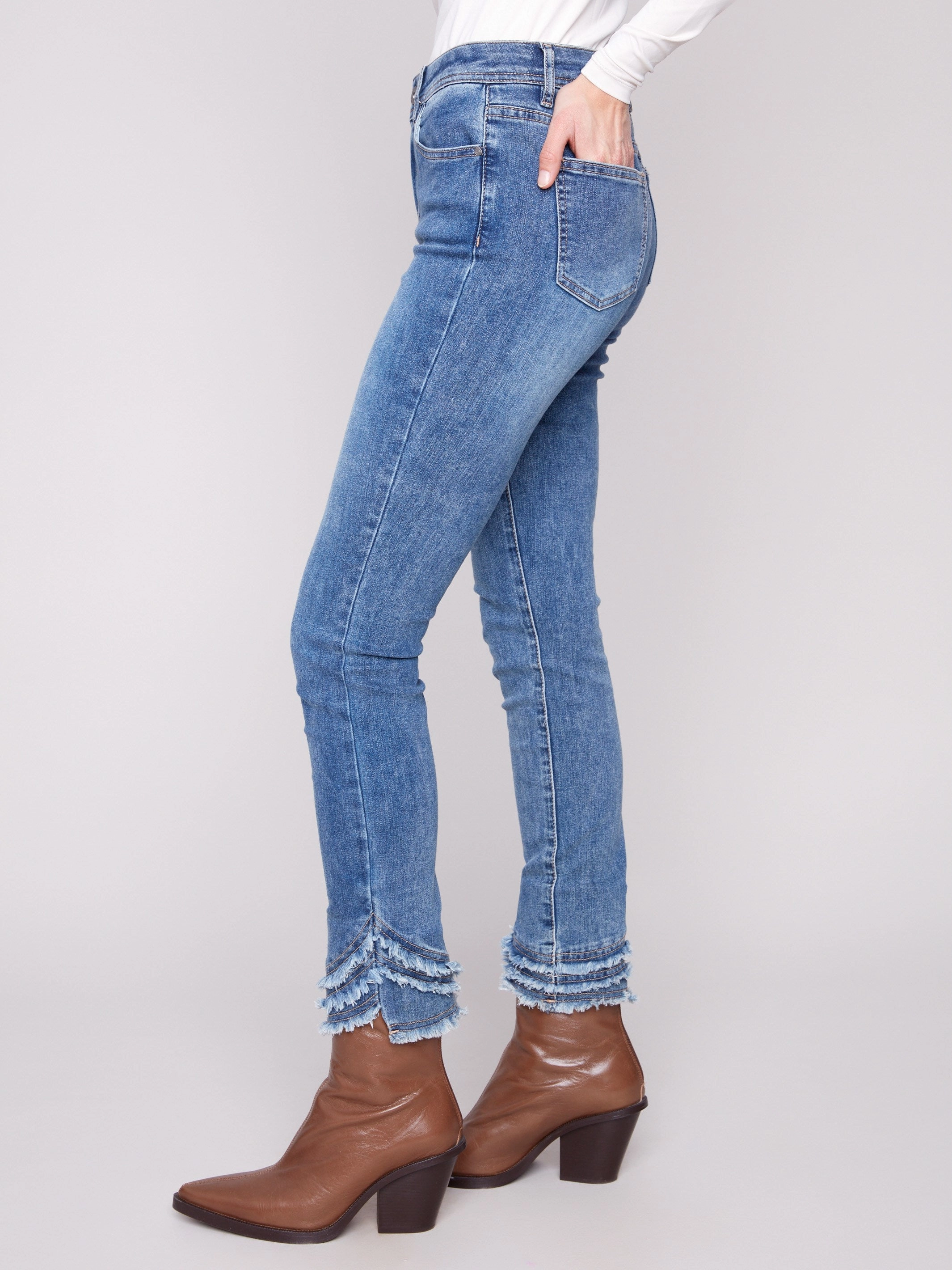 Frayed Hem Denim Pants - Medium Blue Must Have Wear