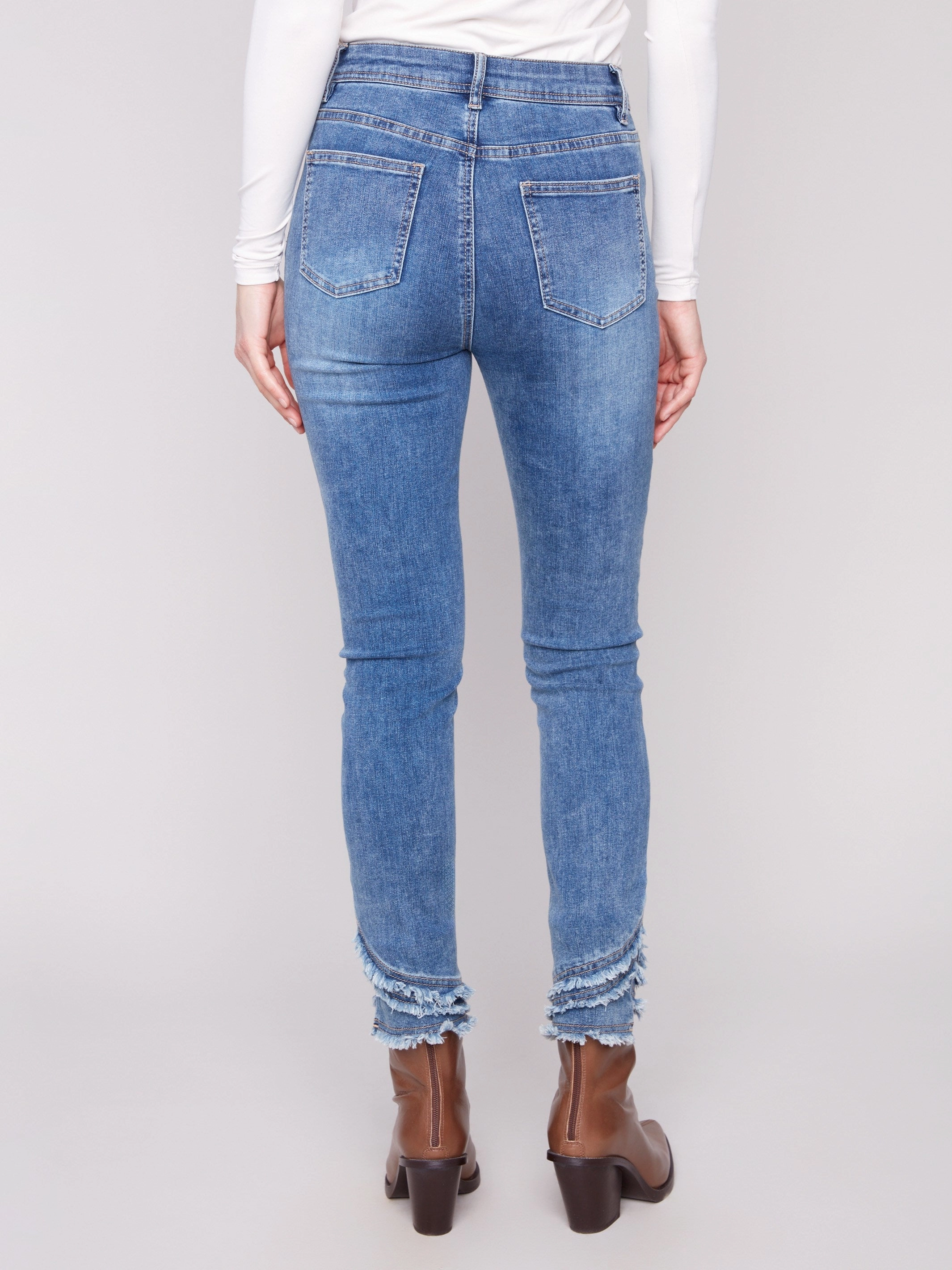 Frayed Hem Denim Pants - Medium Blue Stylish Adult Fashion Easy Routine