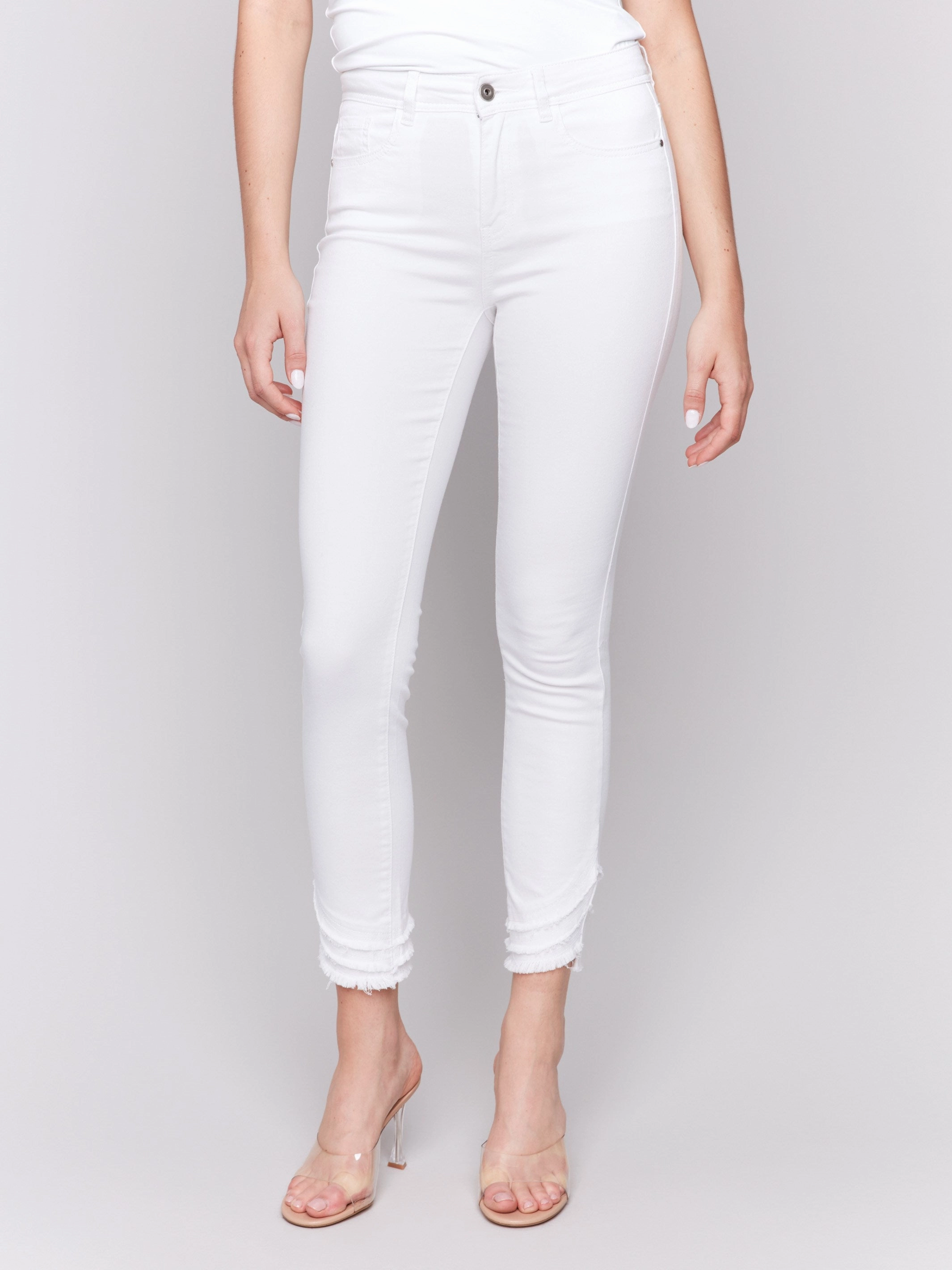 Frayed Hem Twill Pants - White Outfit Vibe Eco Friendly Chill Outfit Road Trip