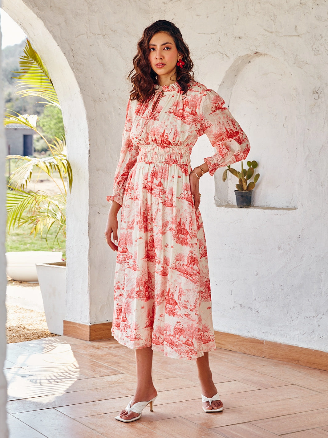 Eze Midi Dress Insulating-Lining Ruffle-Detail