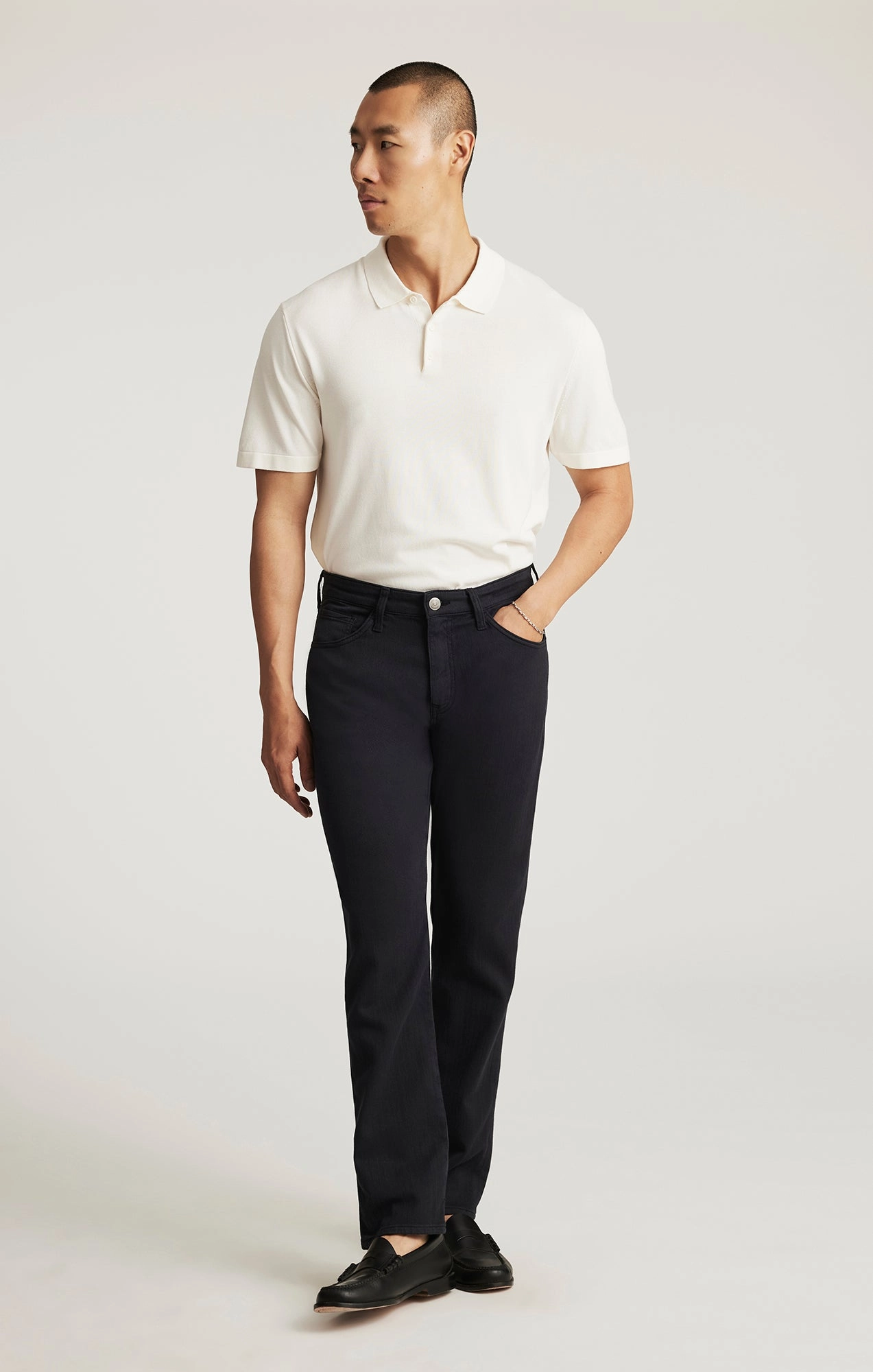 MARCUS SLIM STRAIGHT PANT IN NAVY HERRINGBONE Easy Cool