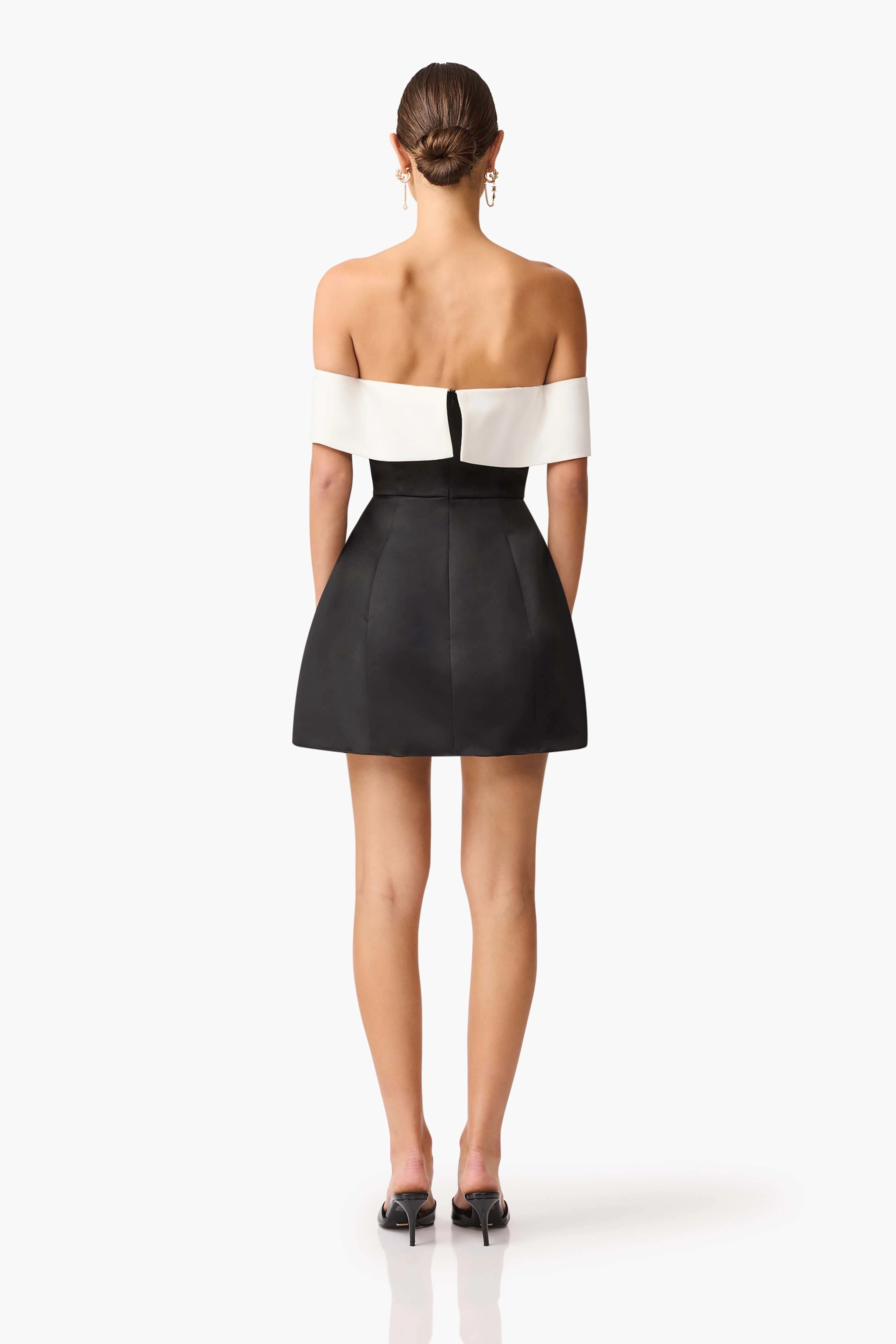 Sorrel Off the Shoulder Mini Dress in Black & White Timeless Piece Embroidered-Sleeve