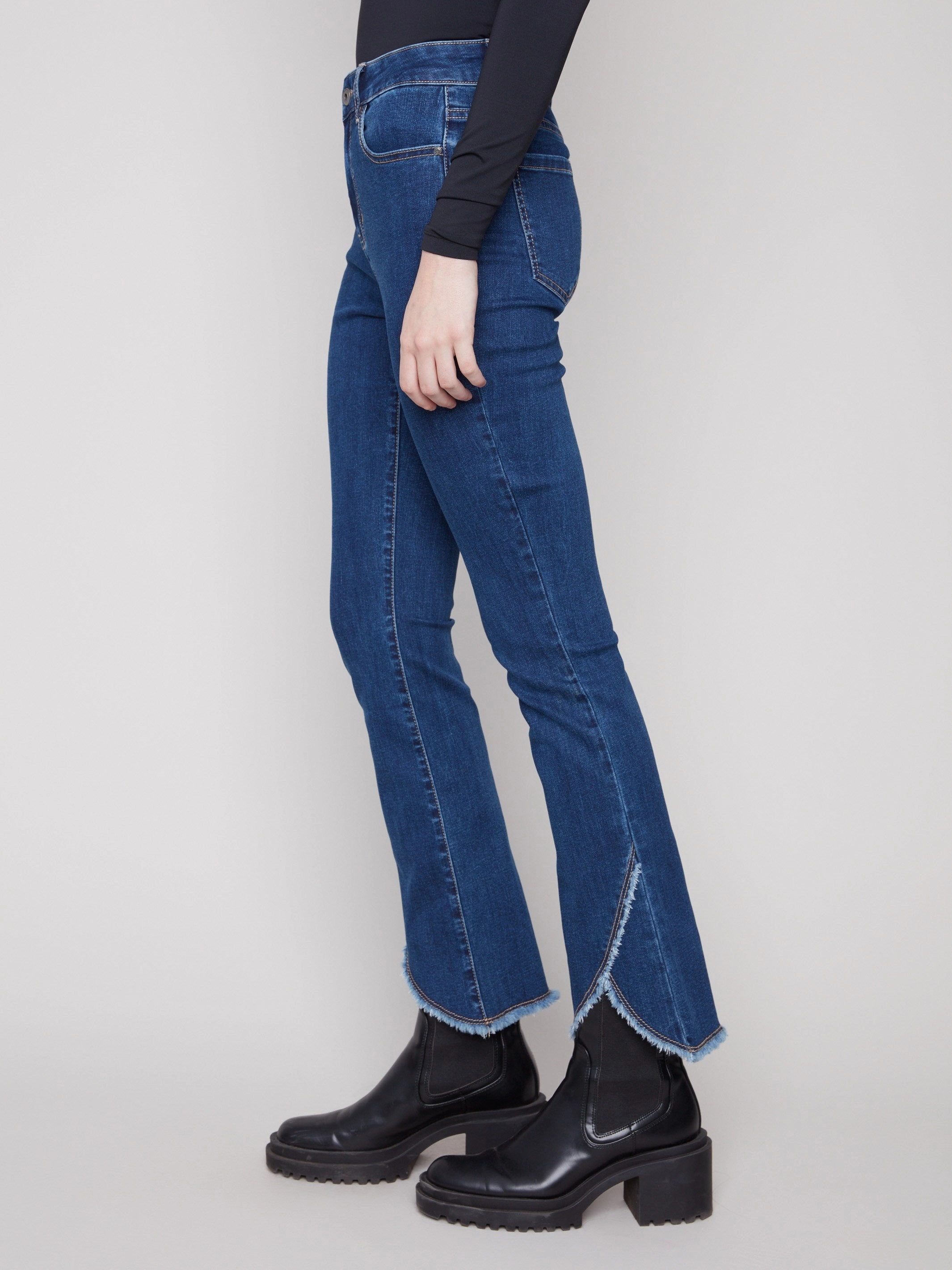 Brunch Outfit Trend Setter Front Tulip Hem Jeans - Indigo