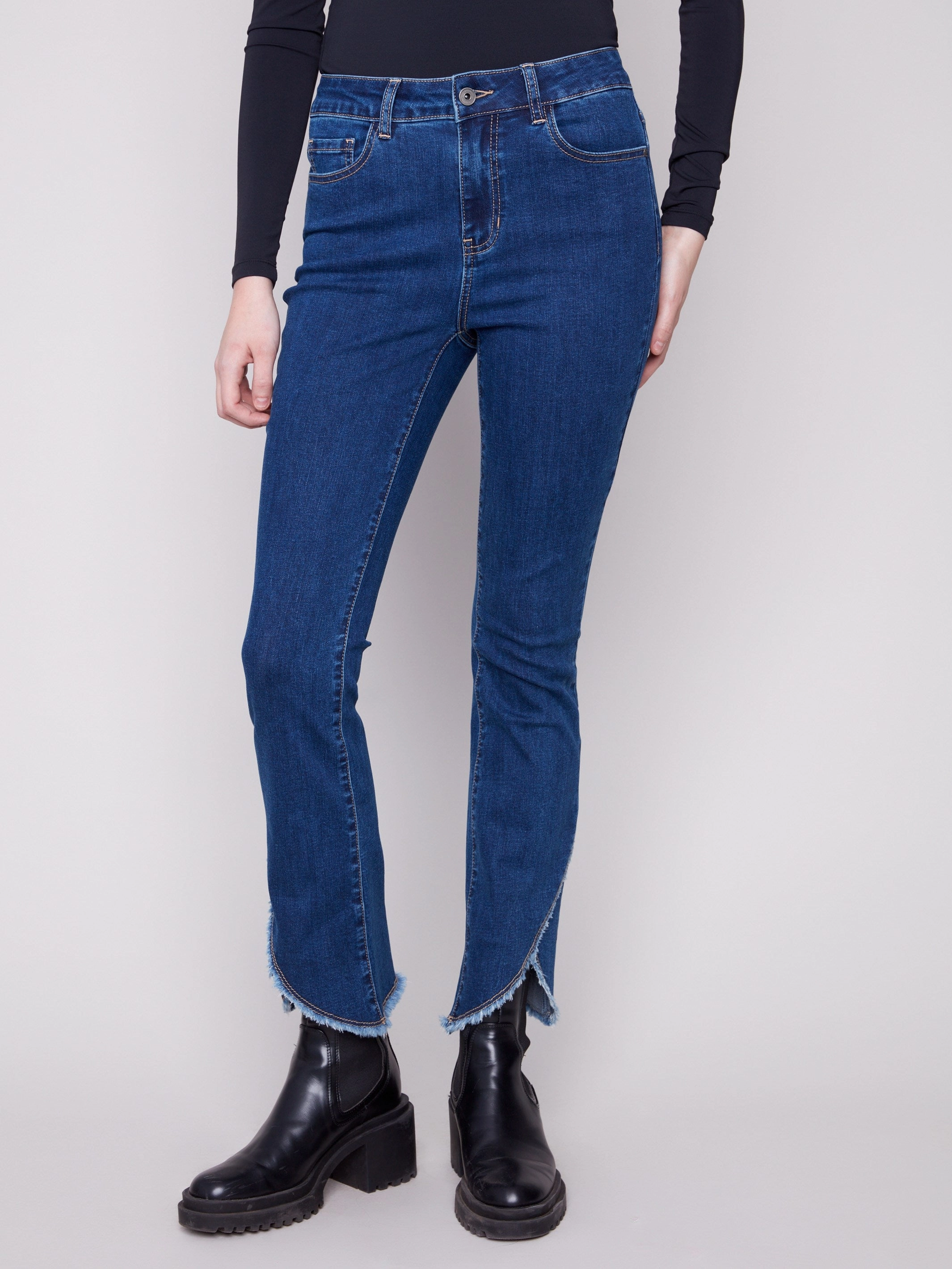 Front Tulip Hem Jeans - Indigo Comfy Touch Lifestyle Outfit