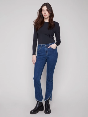 Front Tulip Hem Jeans - Indigo Winter Warmth Student Outfit Textured Flawless Design