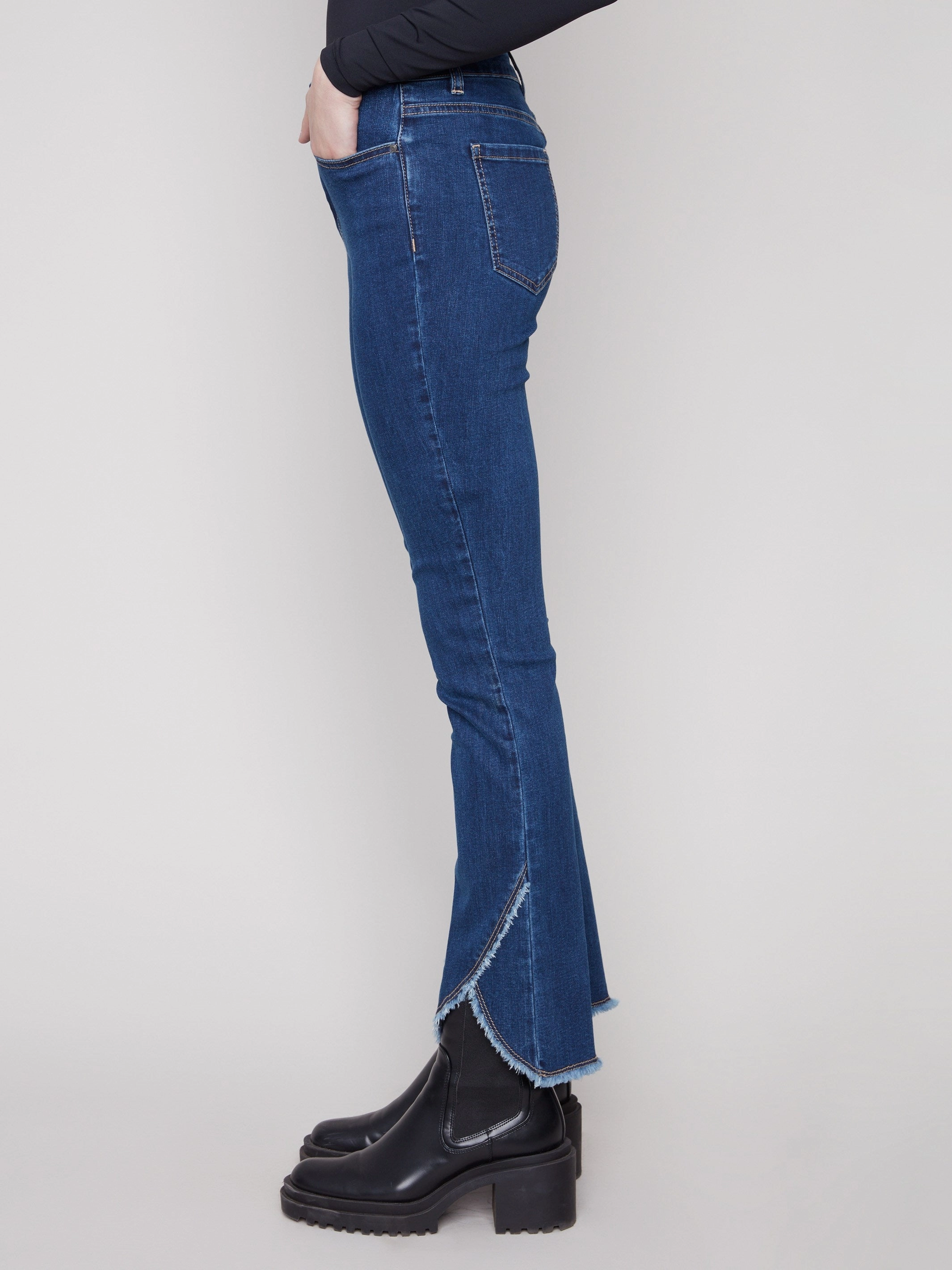 Earthy Music Event Front Tulip Hem Jeans - Indigo