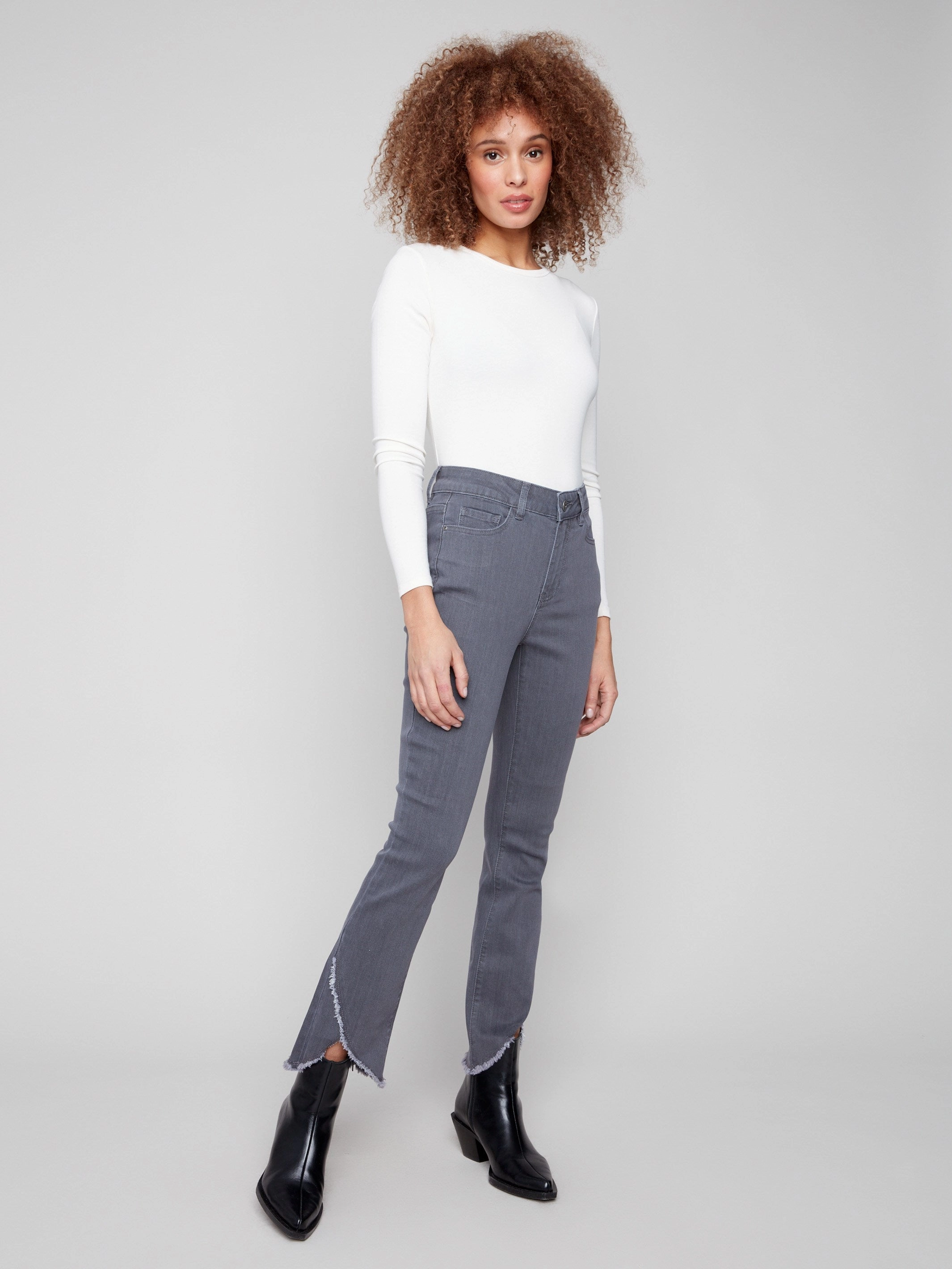 Smooth Picnic Style Front Tulip Hem Jeans - Medium Grey