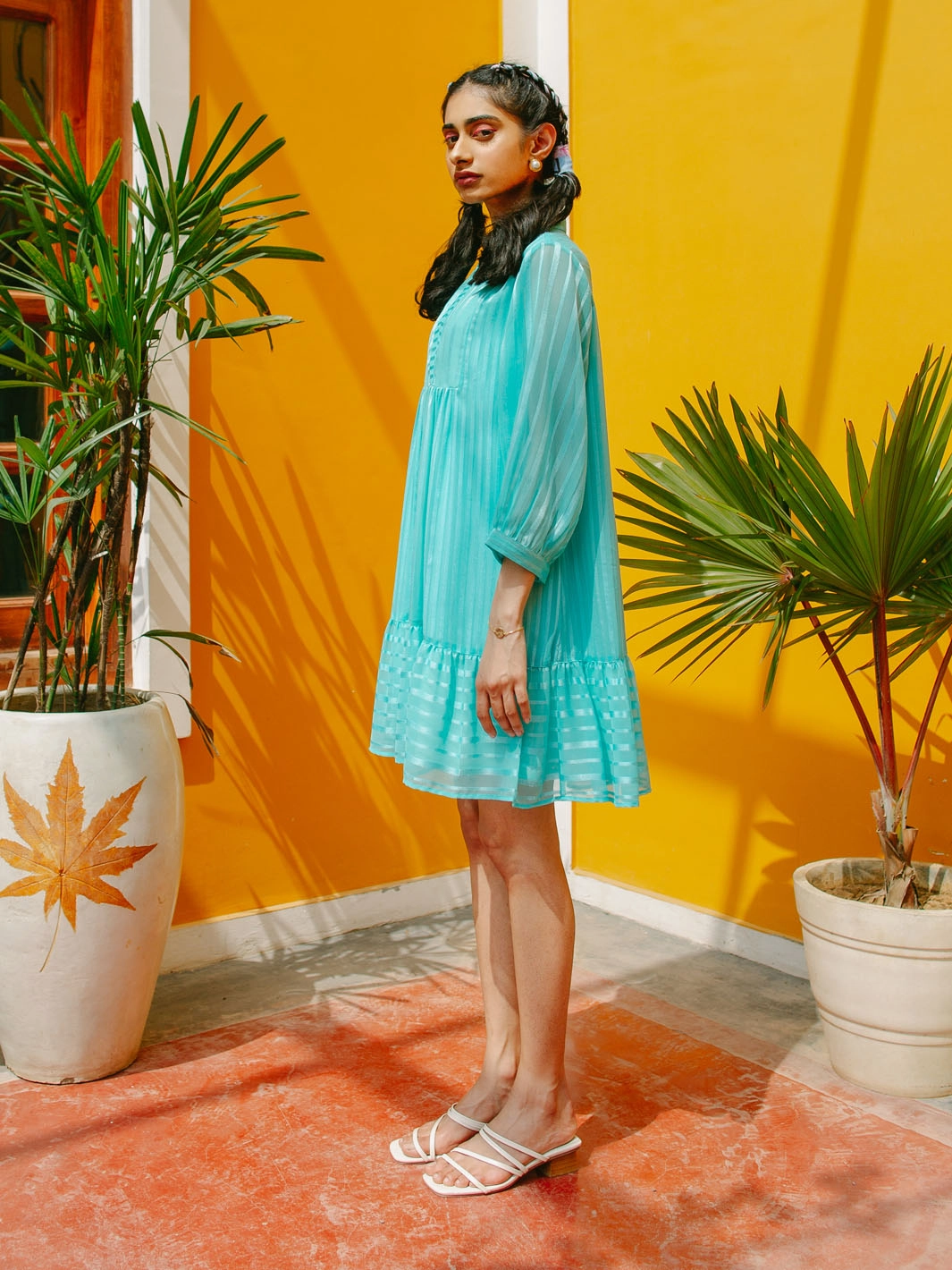 Profile Enhancer Daily Chic Marbella Blue Gather Chiffon Dress