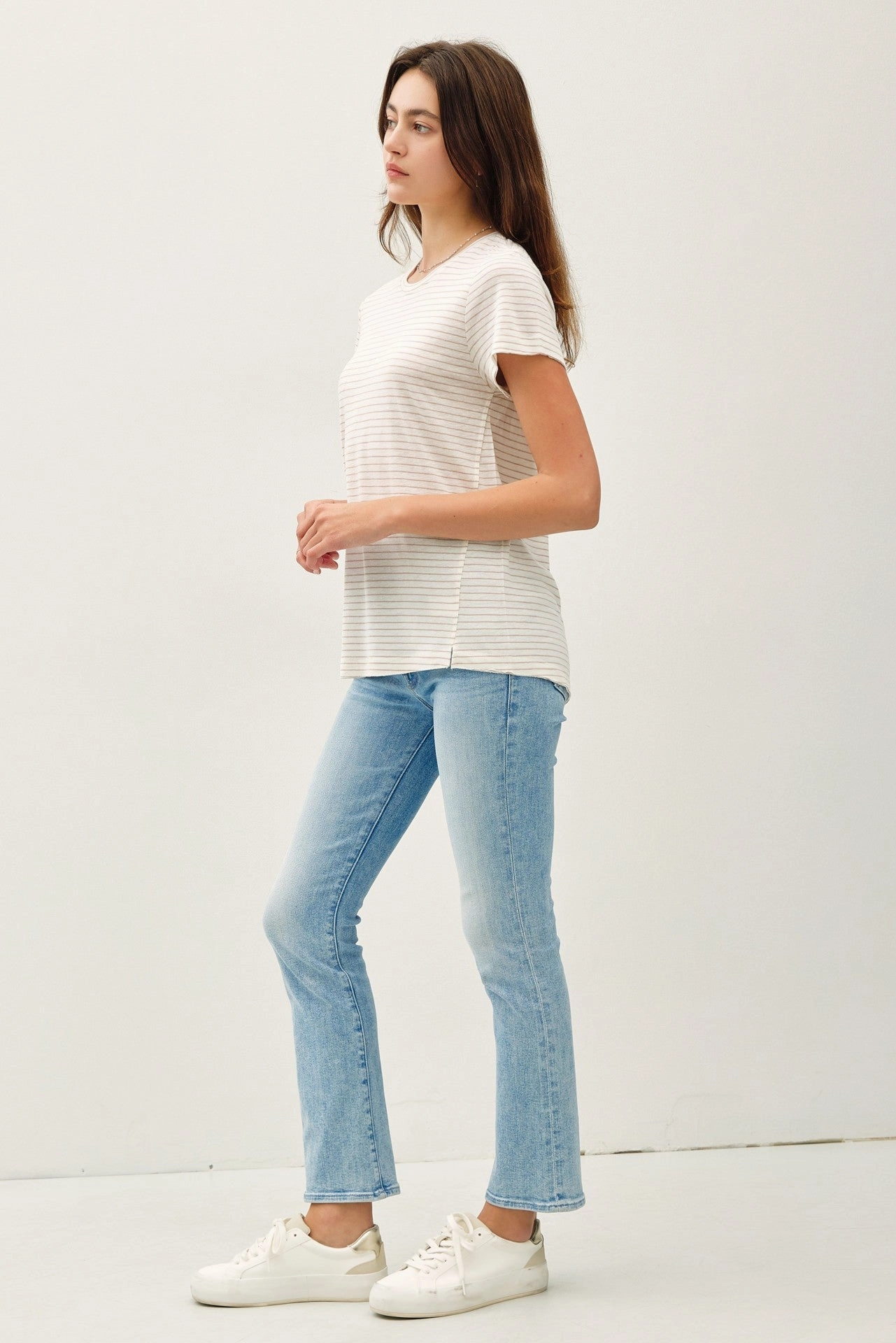 LINEN BLEND FINE STRIPE TEE Dance Flow