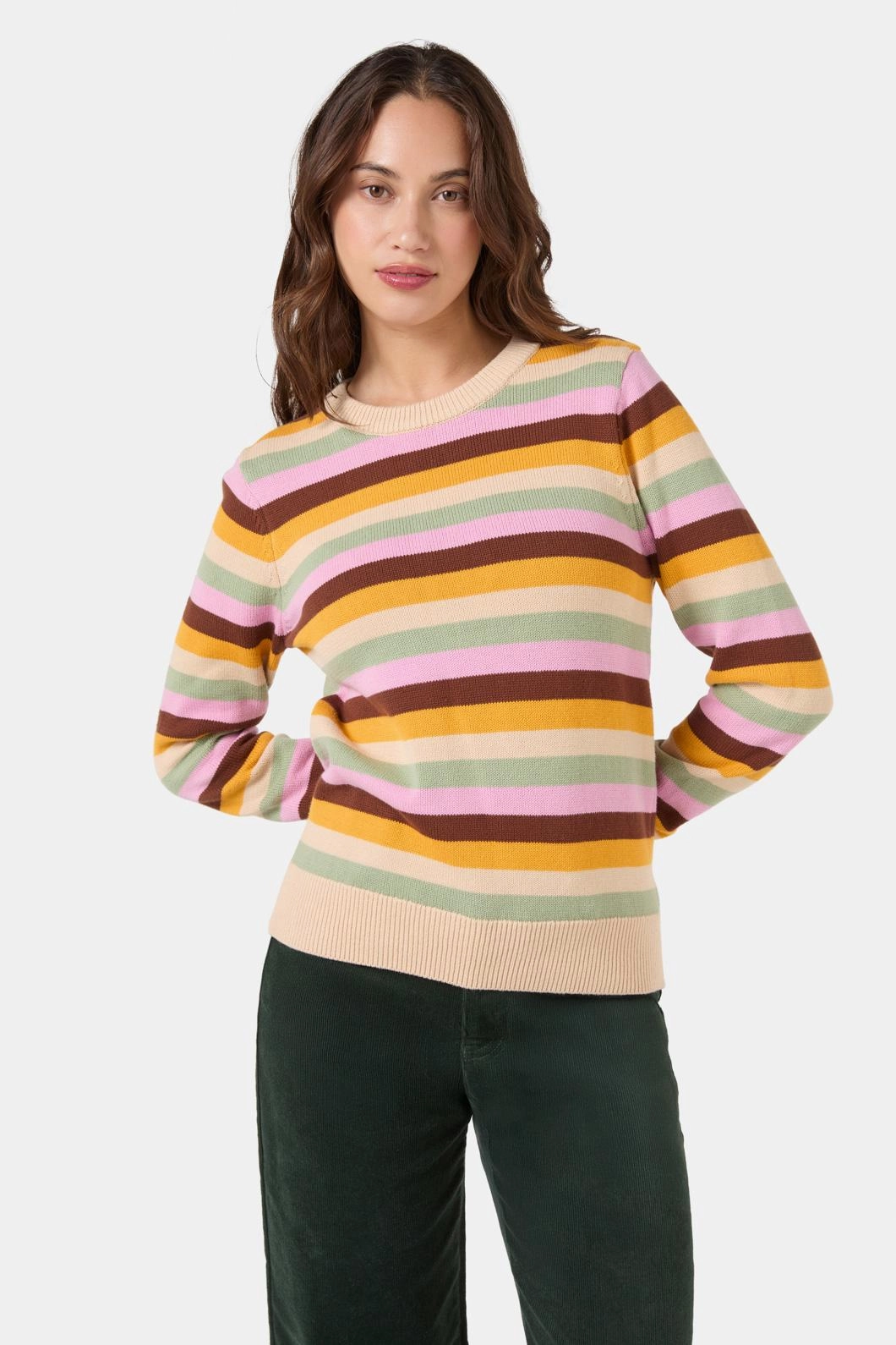 Fine Gauge Knit Cozy Waist Jill Stripe Knit Jumper