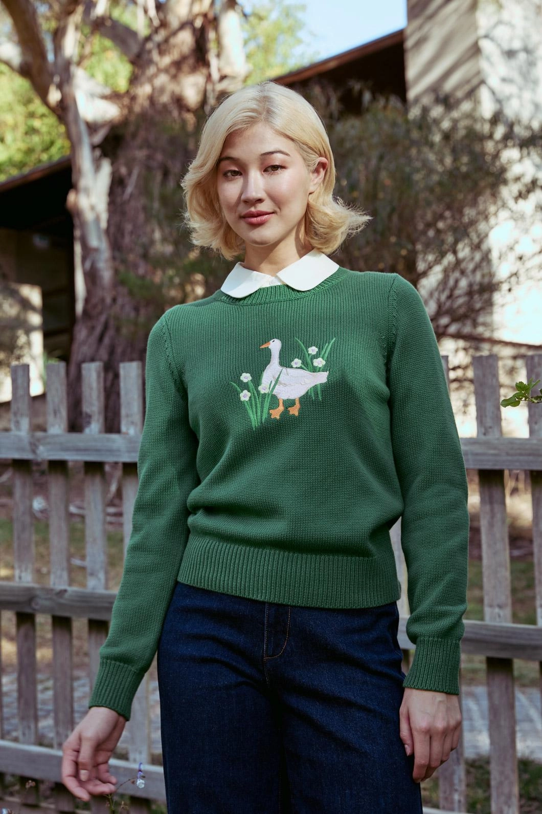 Goose Embroidered Knit Jumper Sleek Movement