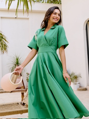 Calm Lines Ready Anytime Greenwich Embroidered A-line Dress