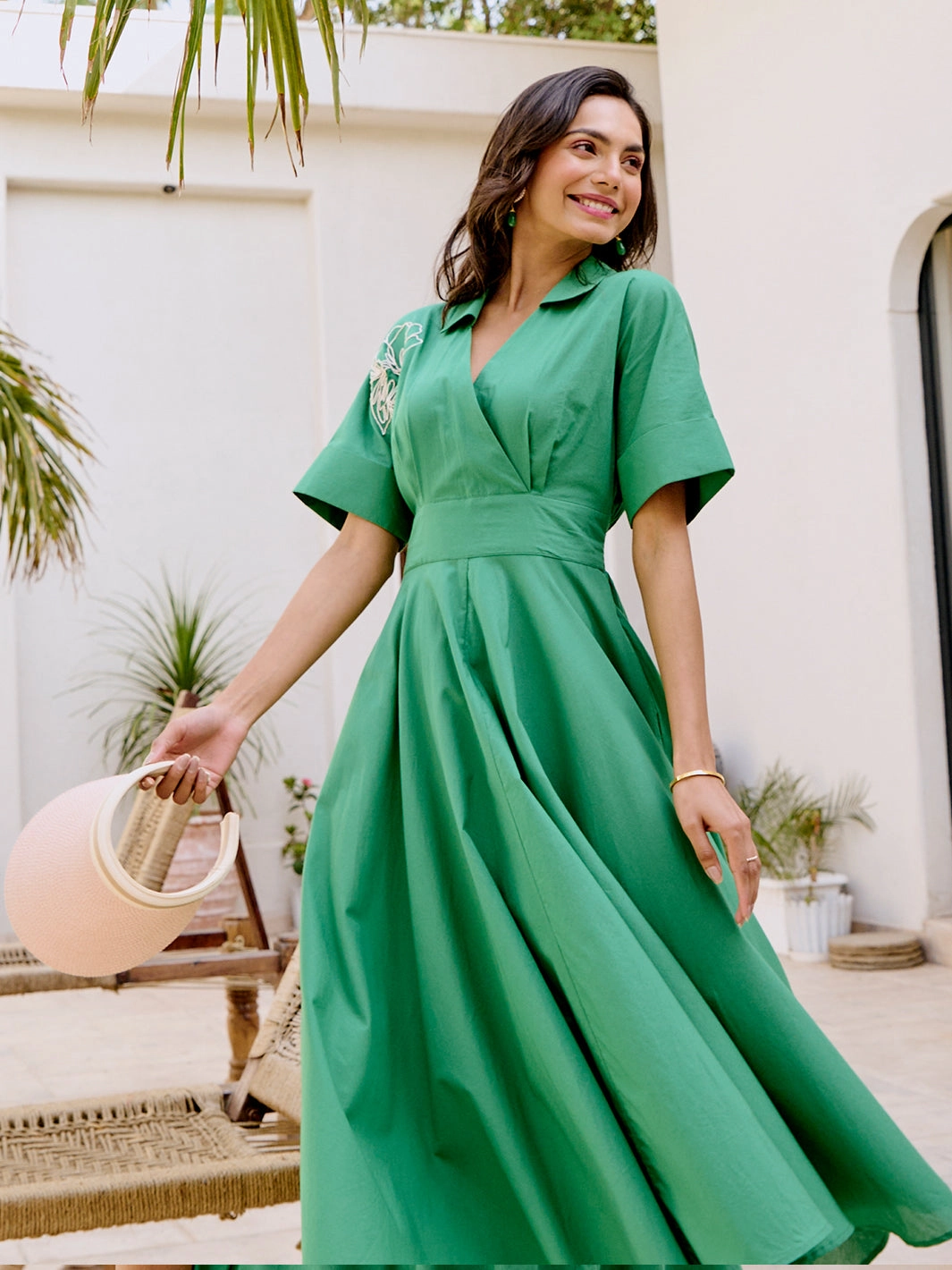 Calm Lines Ready Anytime Greenwich Embroidered A-line Dress