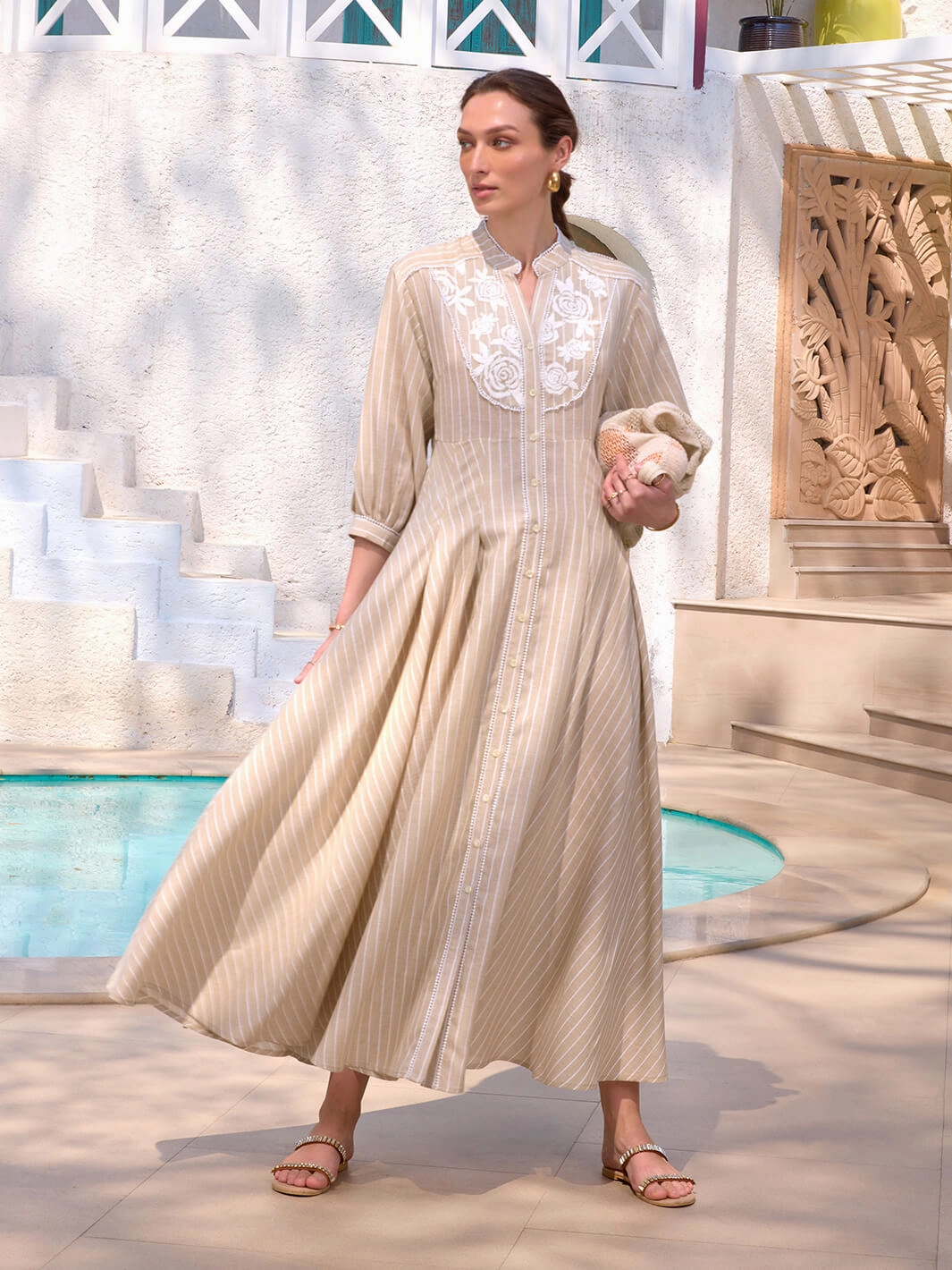 Guana Embroidered A-Line Pleated Dress Fresh Look