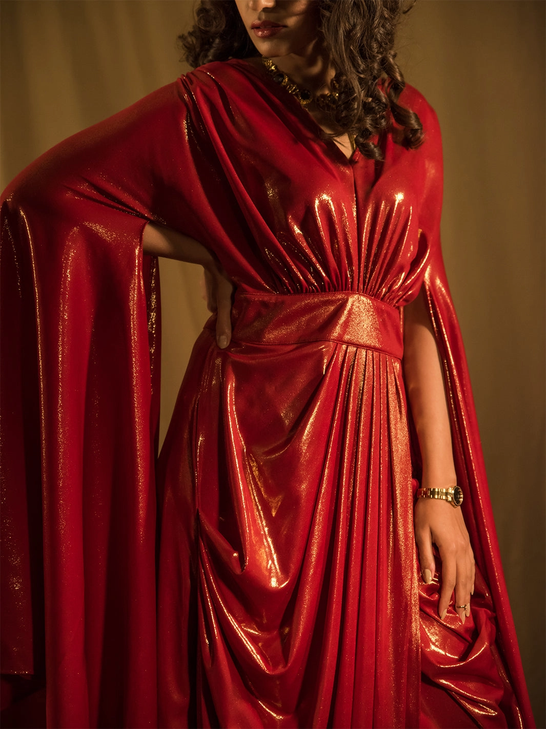 Le Bain RED Metallic Gown Smart And Comfortable
