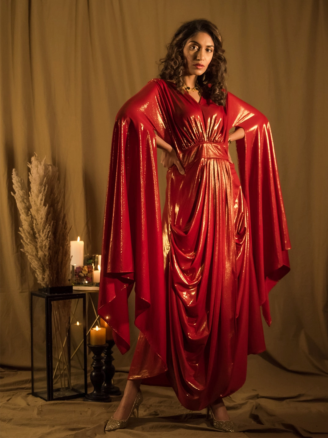 Layered Wear Petite Chic Le Bain RED Metallic Gown