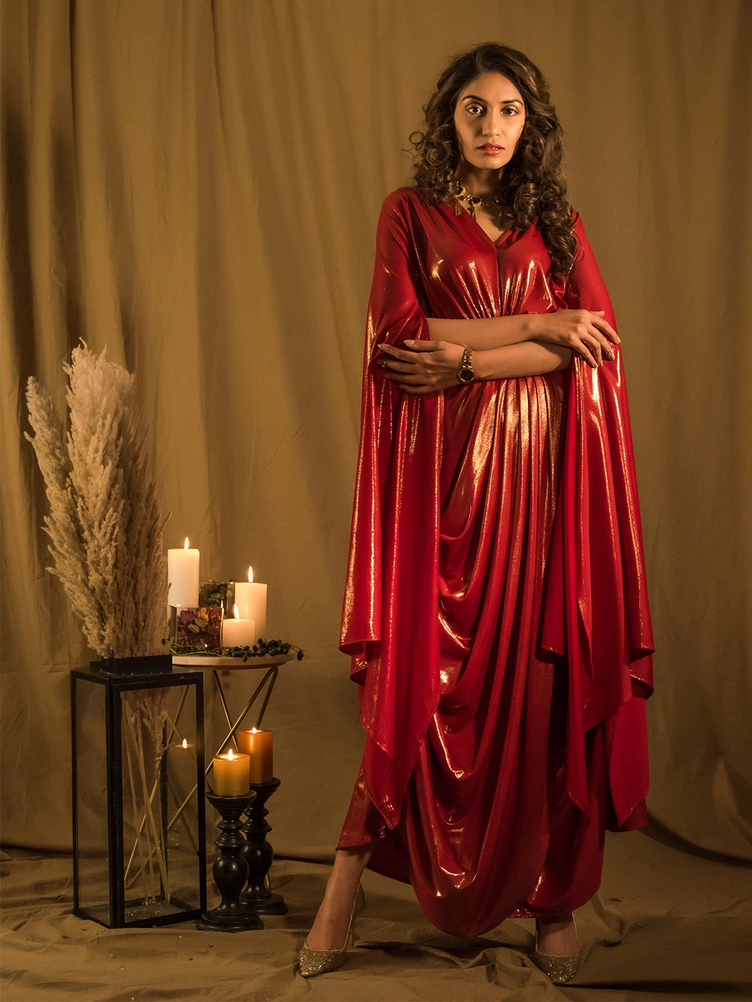 Le Bain RED Metallic Gown Feminine Vibe