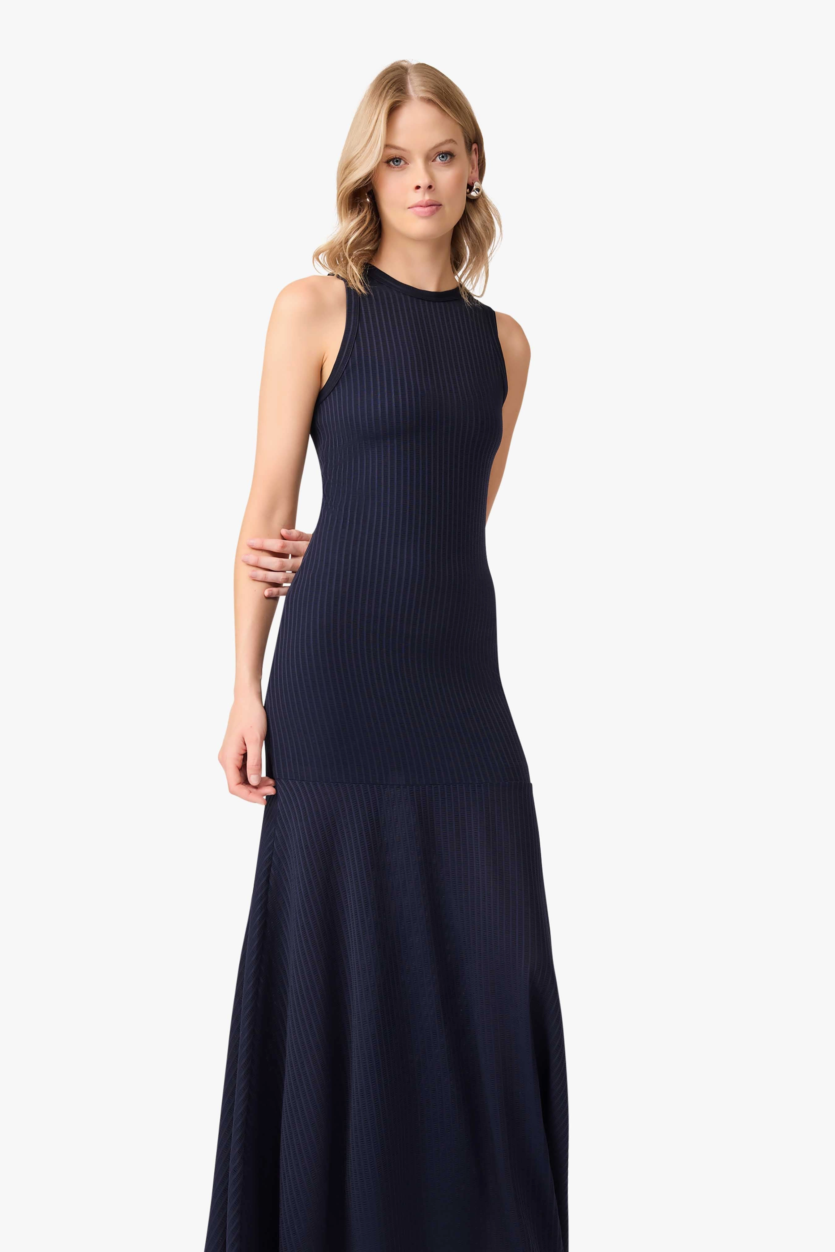CURAAE Melody Maxi Dress in Navy Smart Waistband Fit